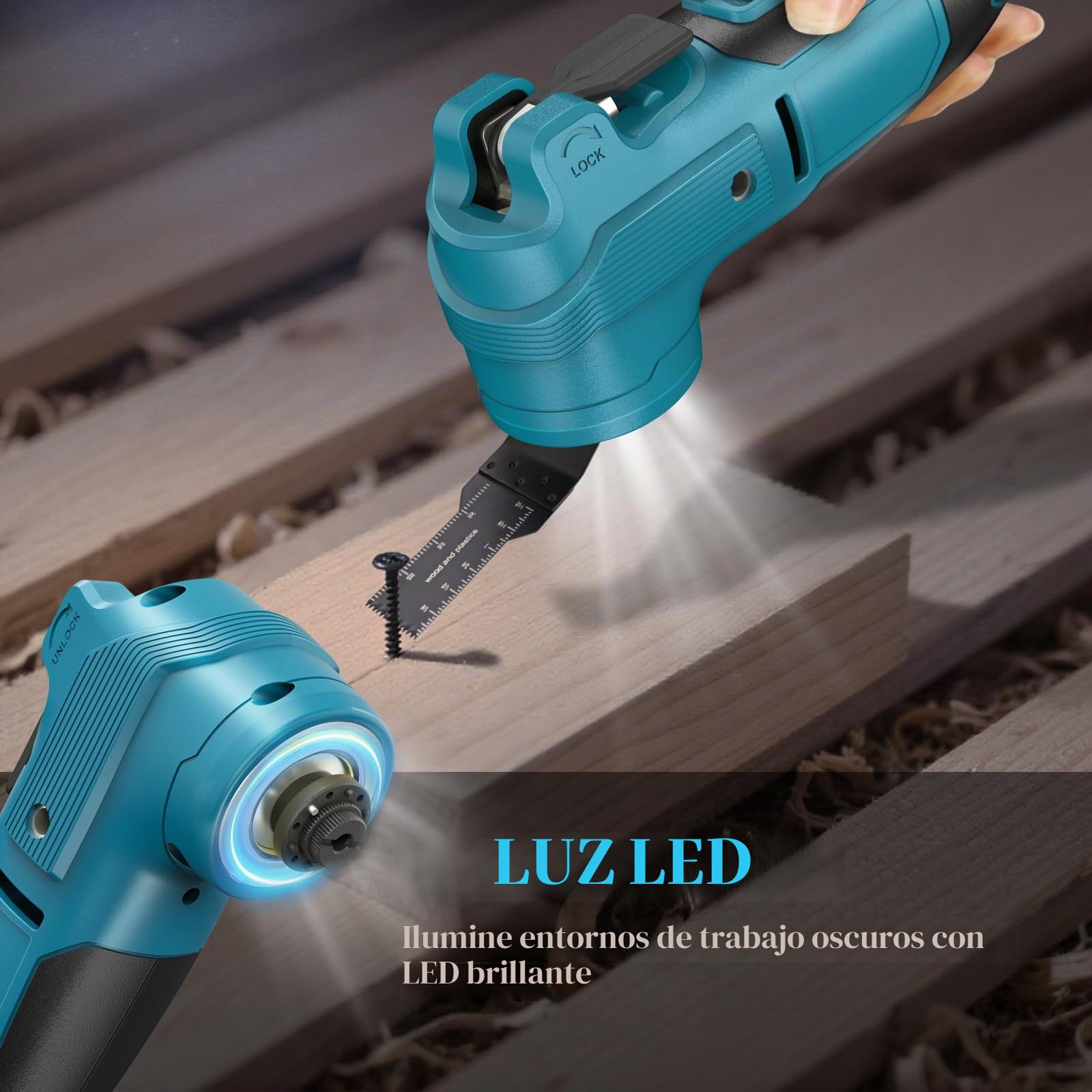 Yofuly Multiherramienta Oscilante Compatible con Baterías Makita de 18V, Herramienta Multifunción con 2 baterías de 4 Ah, Multitool 6 Velocidades Variables y Modo Automático, Baja Vibración