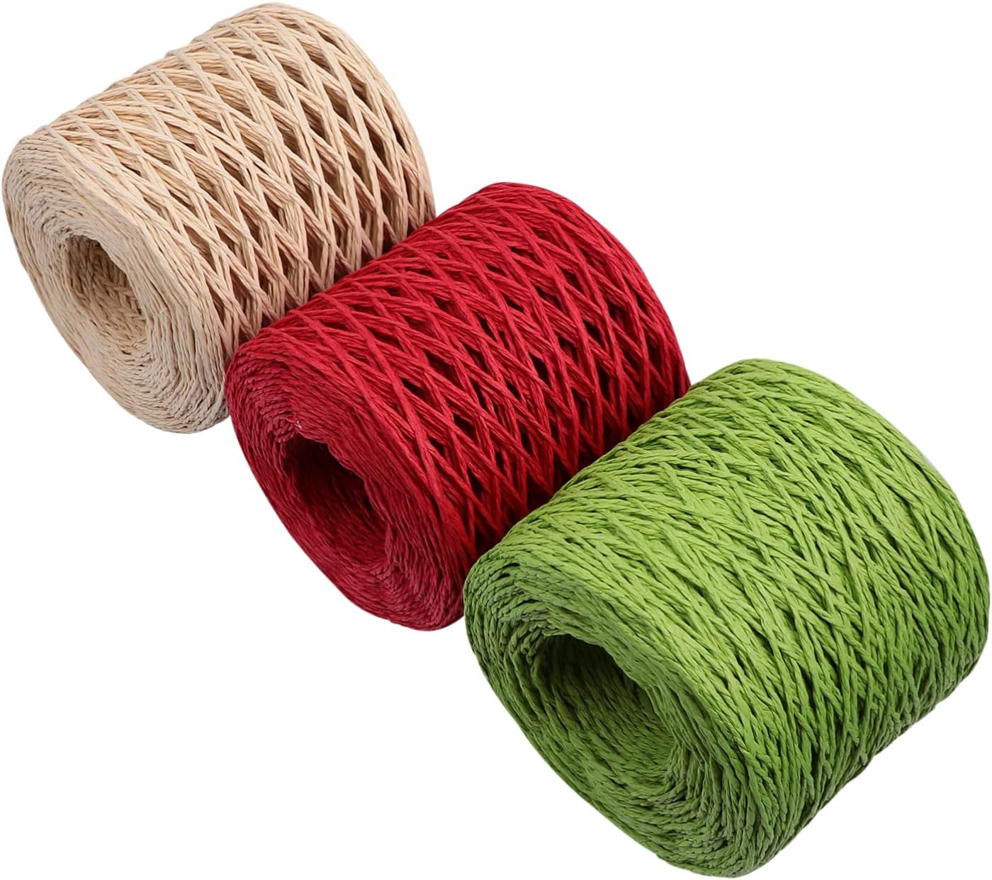 3rolls Eco-Friendly Raffia Paper Ribbon Total for Gift Wrapping DIY Crafts and Decoration Colors Earth Fruit Green Red