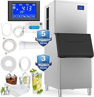 Mosphy Commercial Ice Maker 485 lbs/24H Stainless Steel Freestanding 400 lbs Bin Fast 7-12 Min Clear Cubes