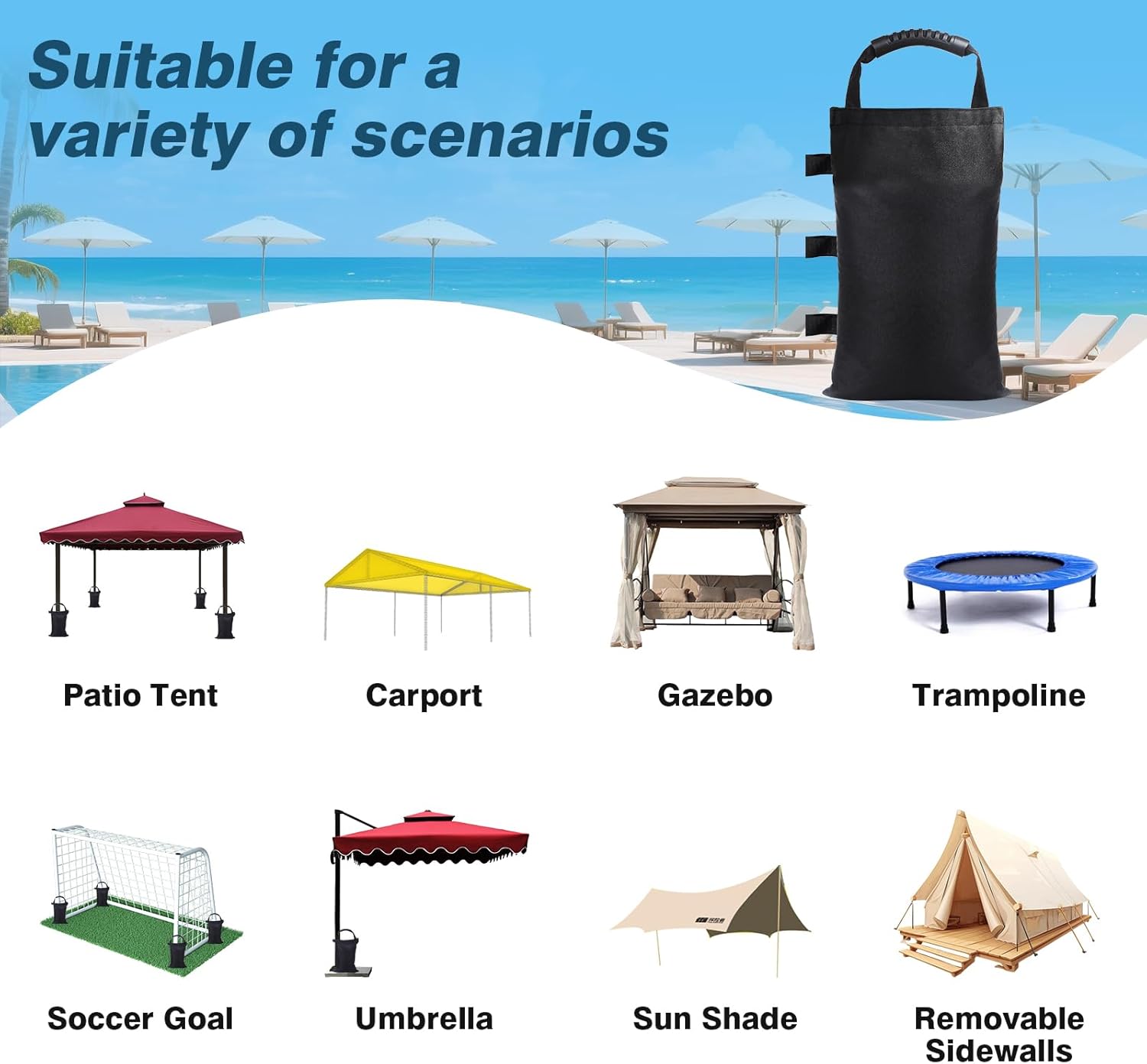 Heavy Duty Canopy Weights Set of 4, Waterproof Sand Bags for Canopy Legs, Pop up Tent Weights with Handle Ideal for Outdoor Canopies, Gazebos and Umbrellas (Sand Not Included)