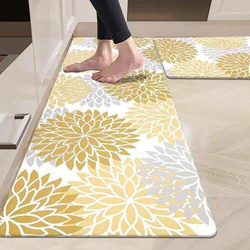 Miniatura 21 de HEBE Juego de tapetes de cocina antifatiga de 2 piezas, tapetes de cocina antideslizantes para piso, tapetes de cocina acolchados, impermeables,