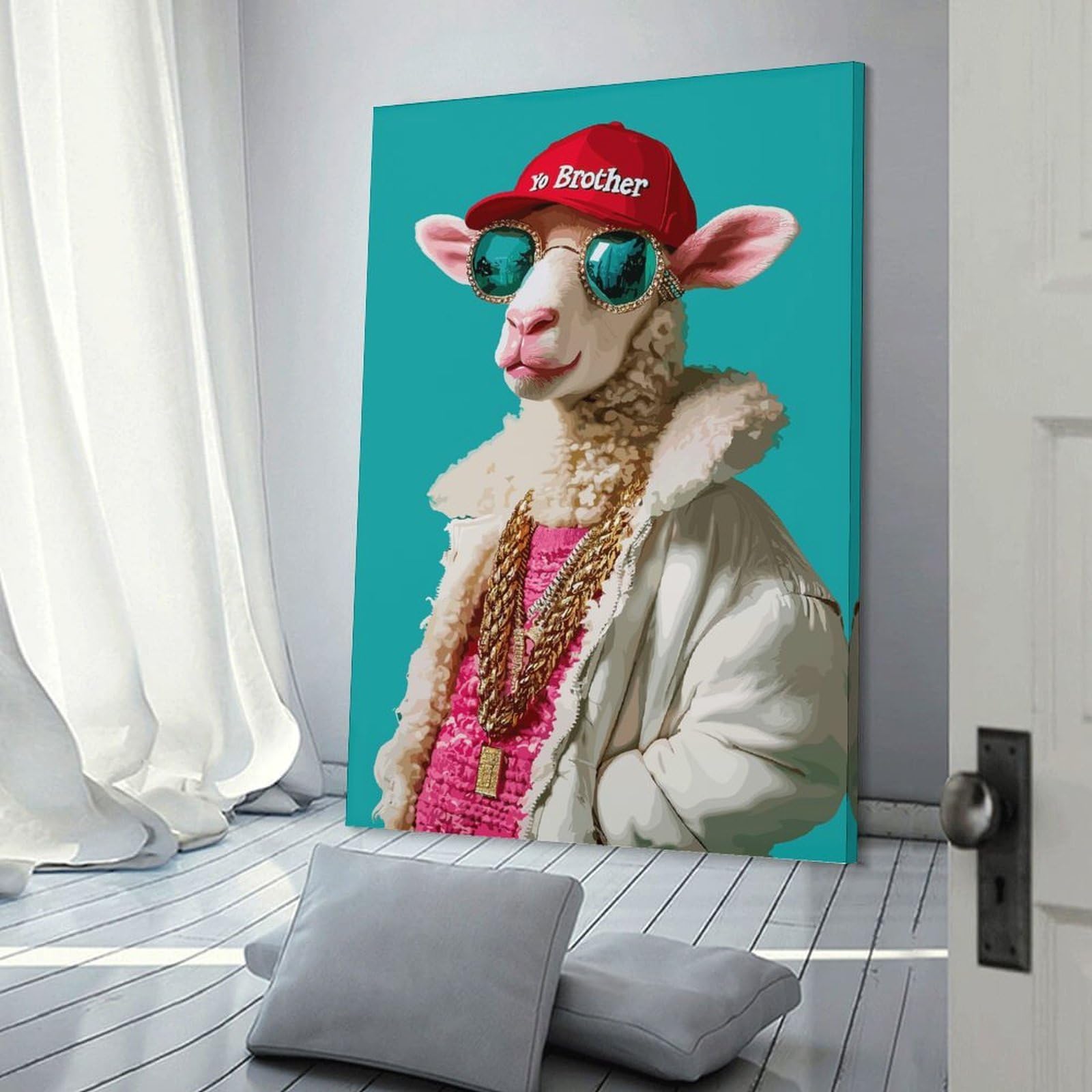Junmoney Canvas Wall Art Hipster Sheep, 24x36inch(60x90cm), for Corridors, Hallways Or Apartment Entries, Decorative Canvas Styling for Entry Areas