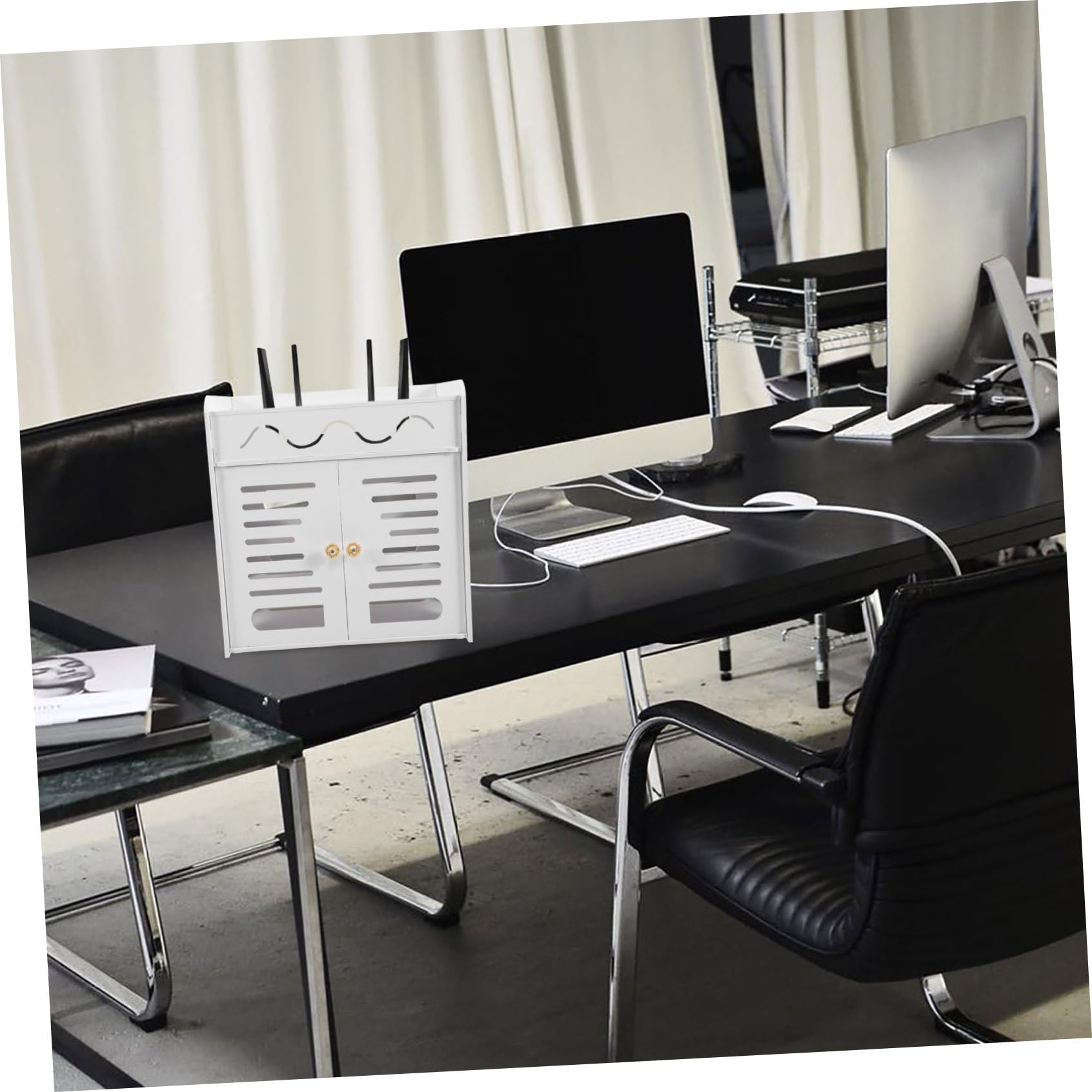 BETOOKY Scatola per Cavi Elettrici per Router a 4 Strati di Archiviazione in PVC Doppia Porta Bianco, Organizer Compatto e Pratico per Casa e Ufficio