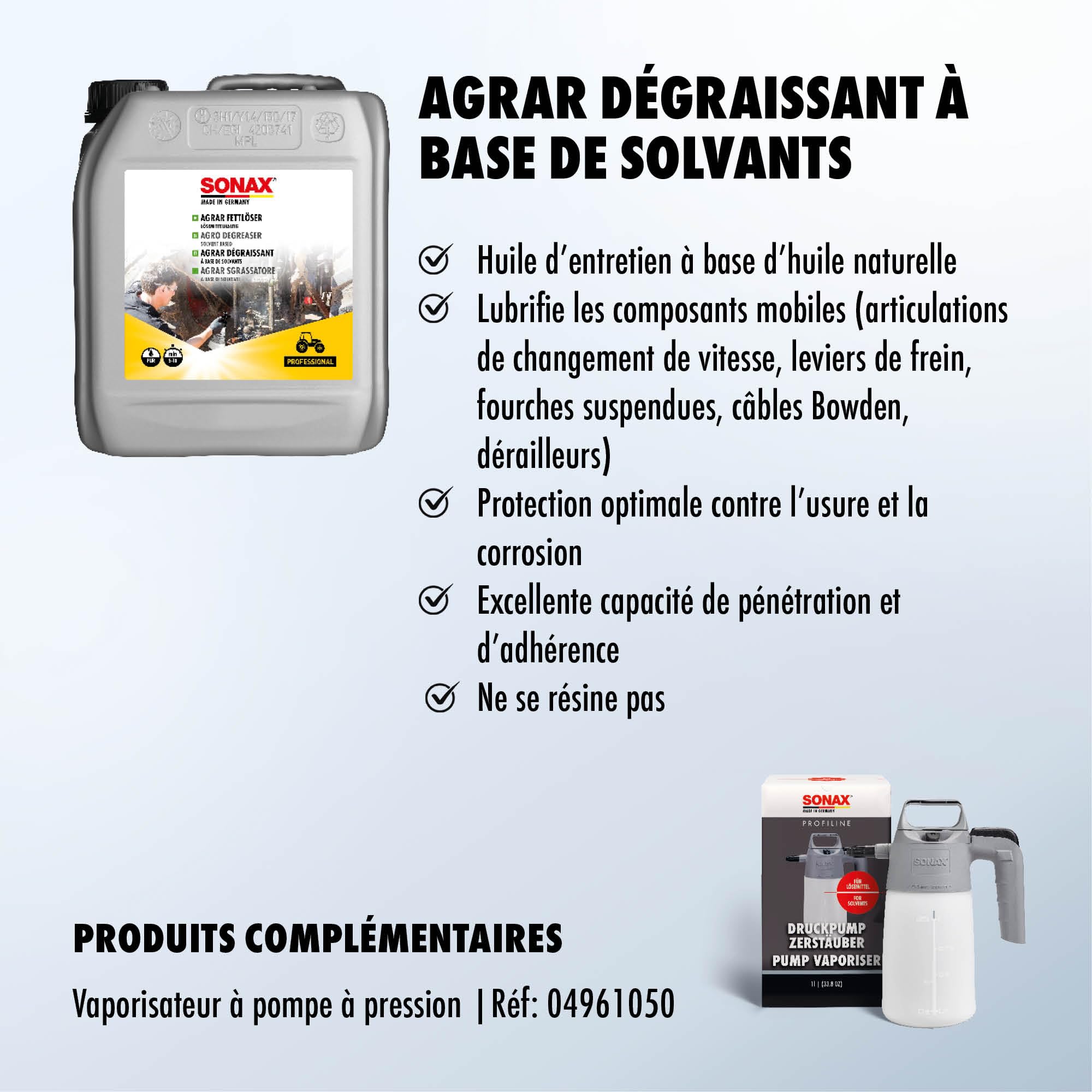 SONAX AGRAR Dégraissant (5 litres) nettoyant Puissant pour Moteurs, Outils et appareils Gras | Réf: 07425000