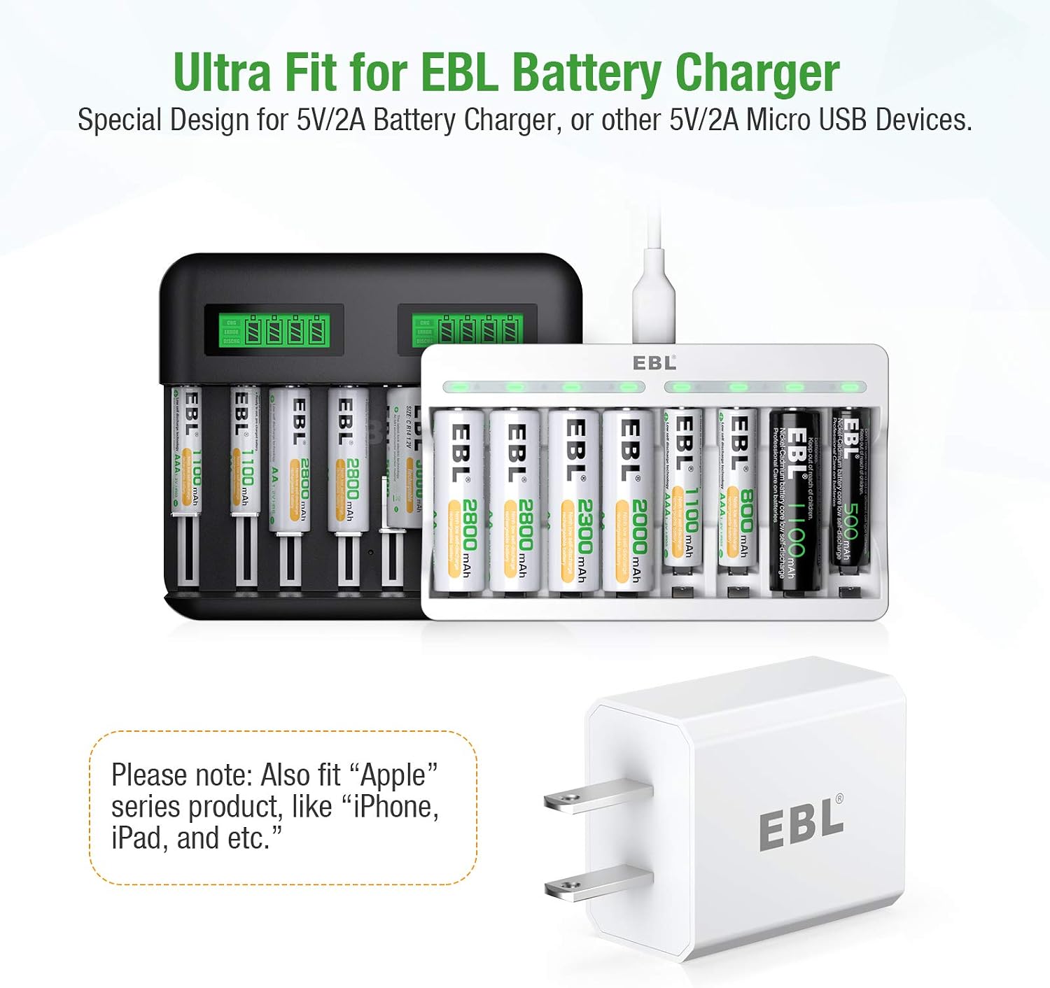 EBL USB Wall Charger, 5V 2.1A Charger Adapter(Model: M5129) for EBL Charger Power Supply (Model: C9008 C9010N 6828 FY-408 FY-409 6201) and iPhone, Galaxy, HTC, LG, Table, Motorola and More