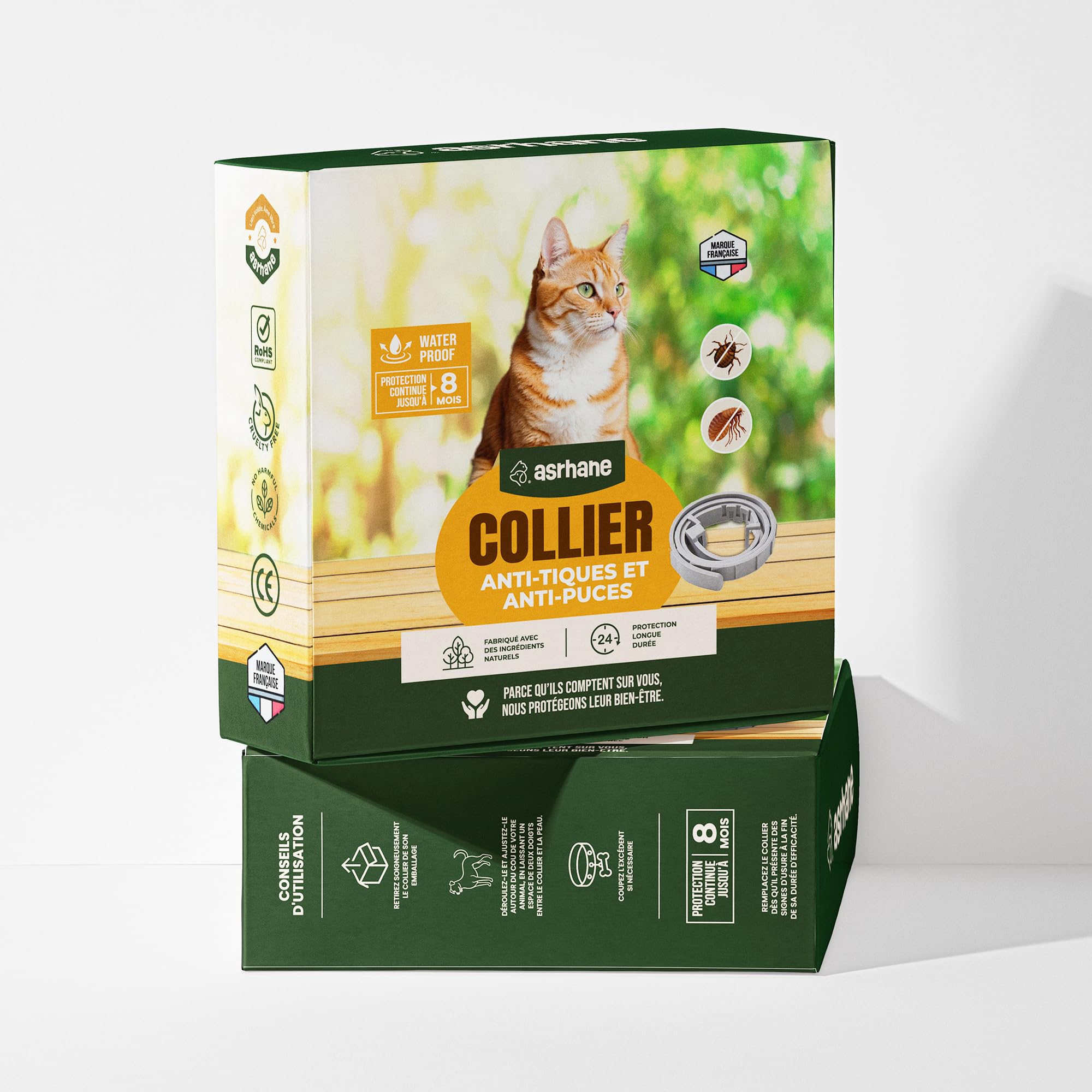 ASRHANE – Collier Préventif Naturel Anti-Tiques & Anti-Puces pour Chat | sans Insecticide | Protection 8 Mois | Résistant à l’Eau | Réglable, Confortable Tous Chats