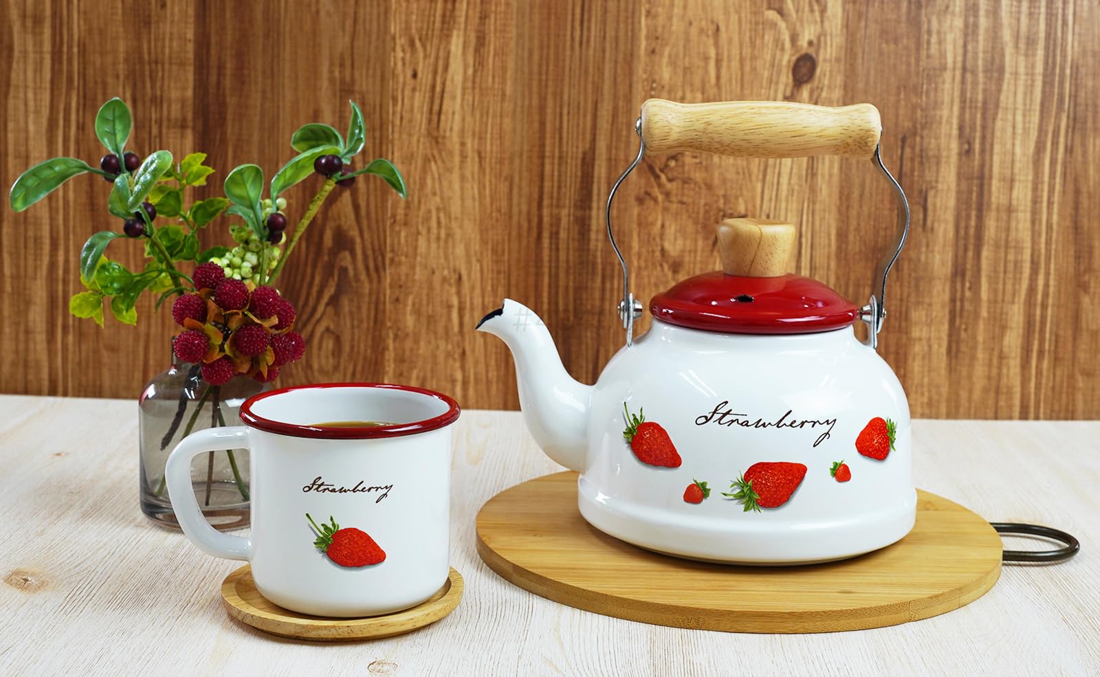 Amazon.co.jp: 富士ホーロー ストロベリー 1.6L ケトル IH 直火 いちご