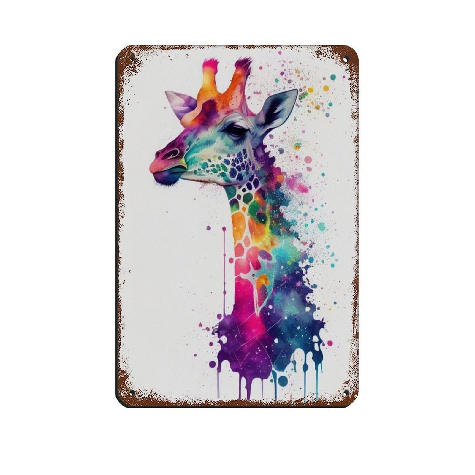 Lxwnze 20L X 30W Cm Watercolour Giraffe Portrait Poster Retro Poster Metal Tin Sign Chic Art Retro Iron Painting Bar People Cave Cafe Family Garage Poster Wall Decoration 8X12inch(20X30cm)