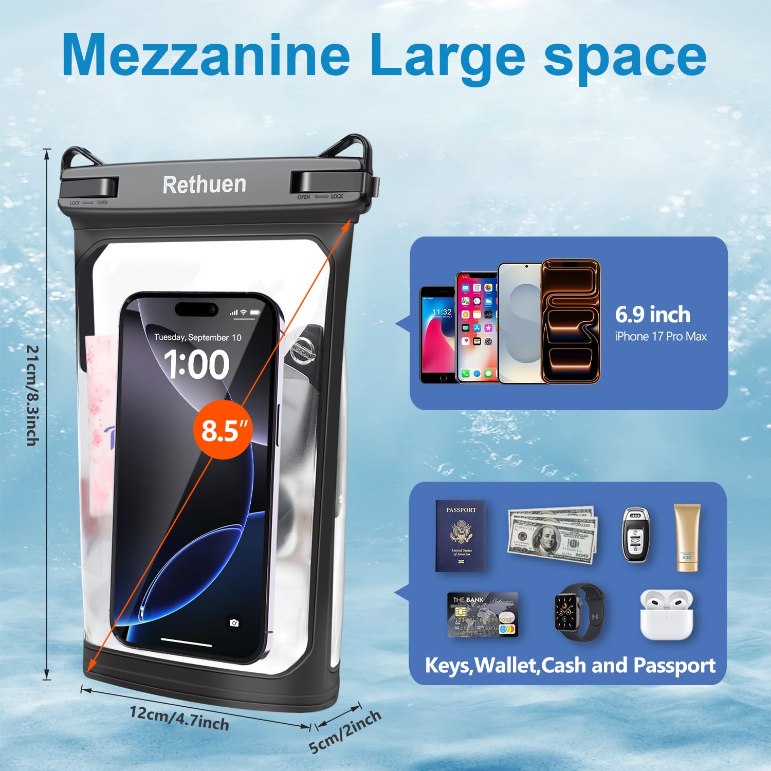 Bolsa impermeable flotante grande para teléfono celular, bolsa seca para iPhone 16, 15, 14, 13, 12 Pro Max, Galaxy S24, S23, S22, todos los teléfonos, bolsa flotante a prueba de agua para