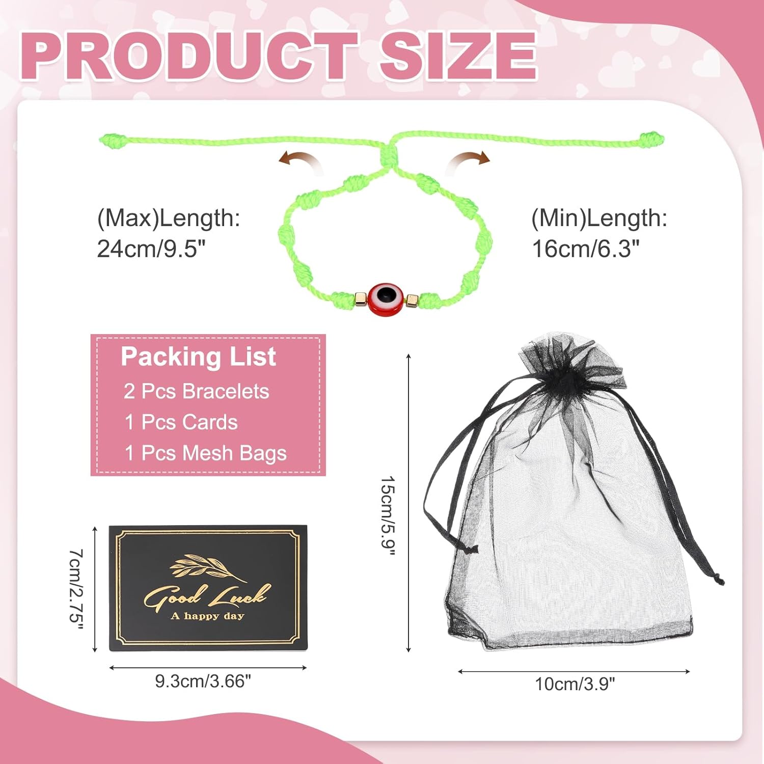 MECCANIXITY Evil Eye Bracelet Handmade Knots Braided Rope String Adjustable Waterproof Good Luck Bracelet Set with Card & Mesh Bag