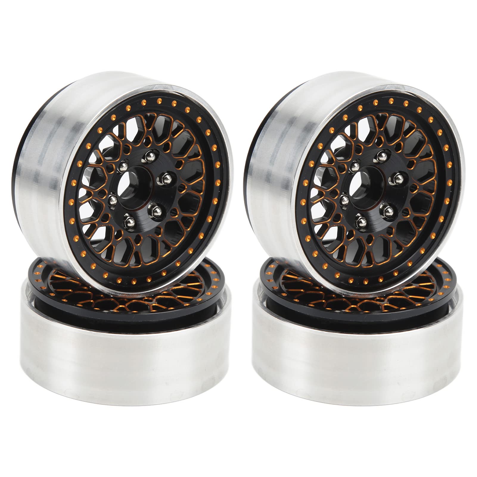 4 pièces 1,9 pouces moyeu de roue sur chenilles RC jantes de voiture sur chenilles en alliage d'aluminium pour SCX10 90046 1/10 (Or noir)