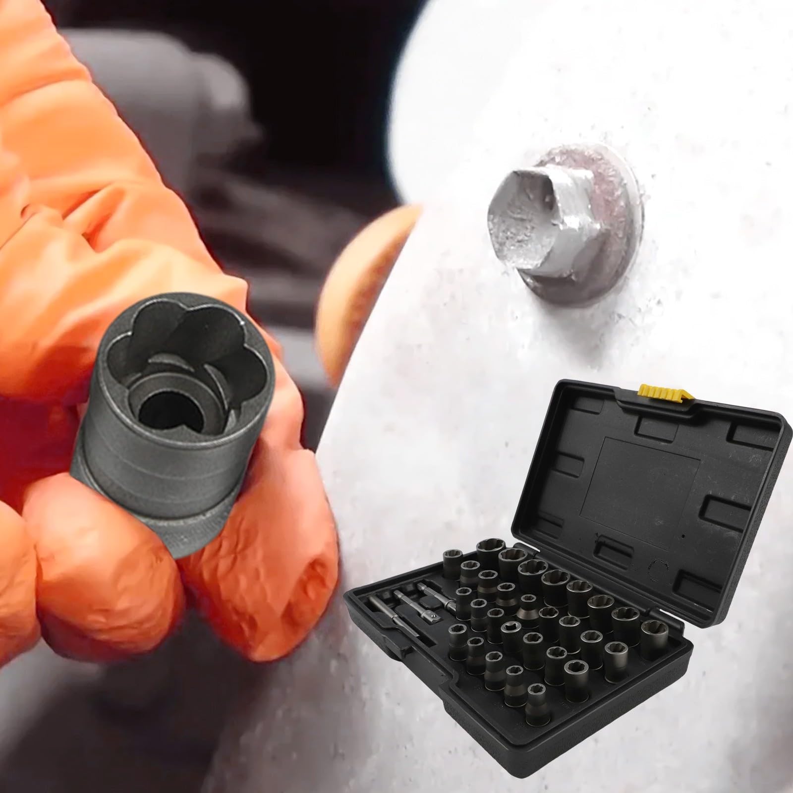 Set di 32 chiavi a bussola con adattatori per rimuovere bulloni e dadi danneggiati arrugginiti da 6 mm a 19 mm, metriche Sae