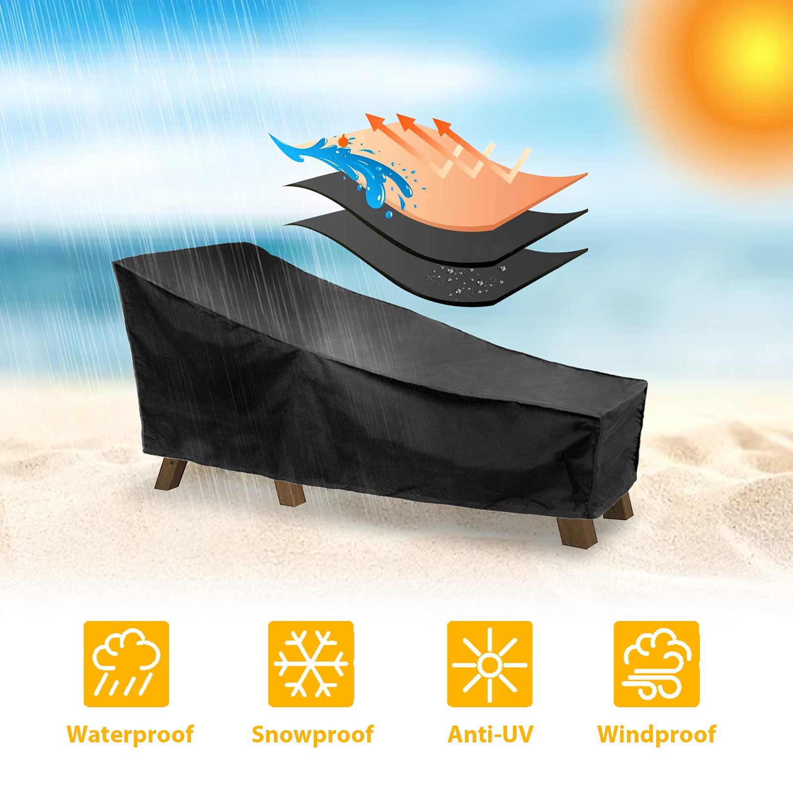 2 Stück Gartenliege Abdeckung Wasserdicht, Schutzhülle Gartenmöbel Winterfest, Schutzhülle für Sonnenliege, Liegestuhl, mit Aufbewahrungstasche Winddicht, UV-Schutz, 210 x 75 x 80 cm