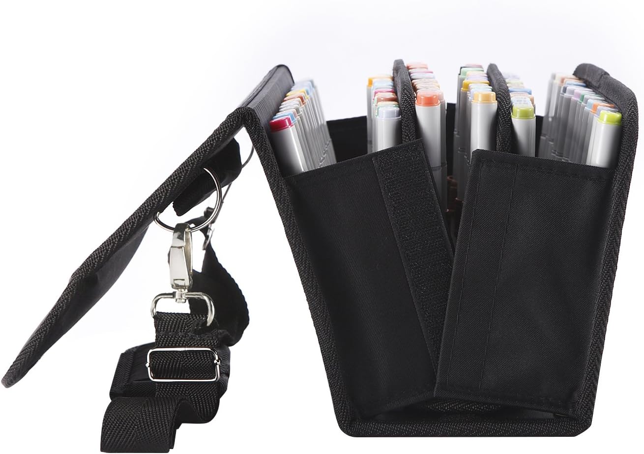 Marker Pen Case Lipstick Case 80 Slots Holder Bag Organizer with Baldric and Carrying Handle for Primascolor Marker Copic Marker Liquid Highlighter Black by Toprema