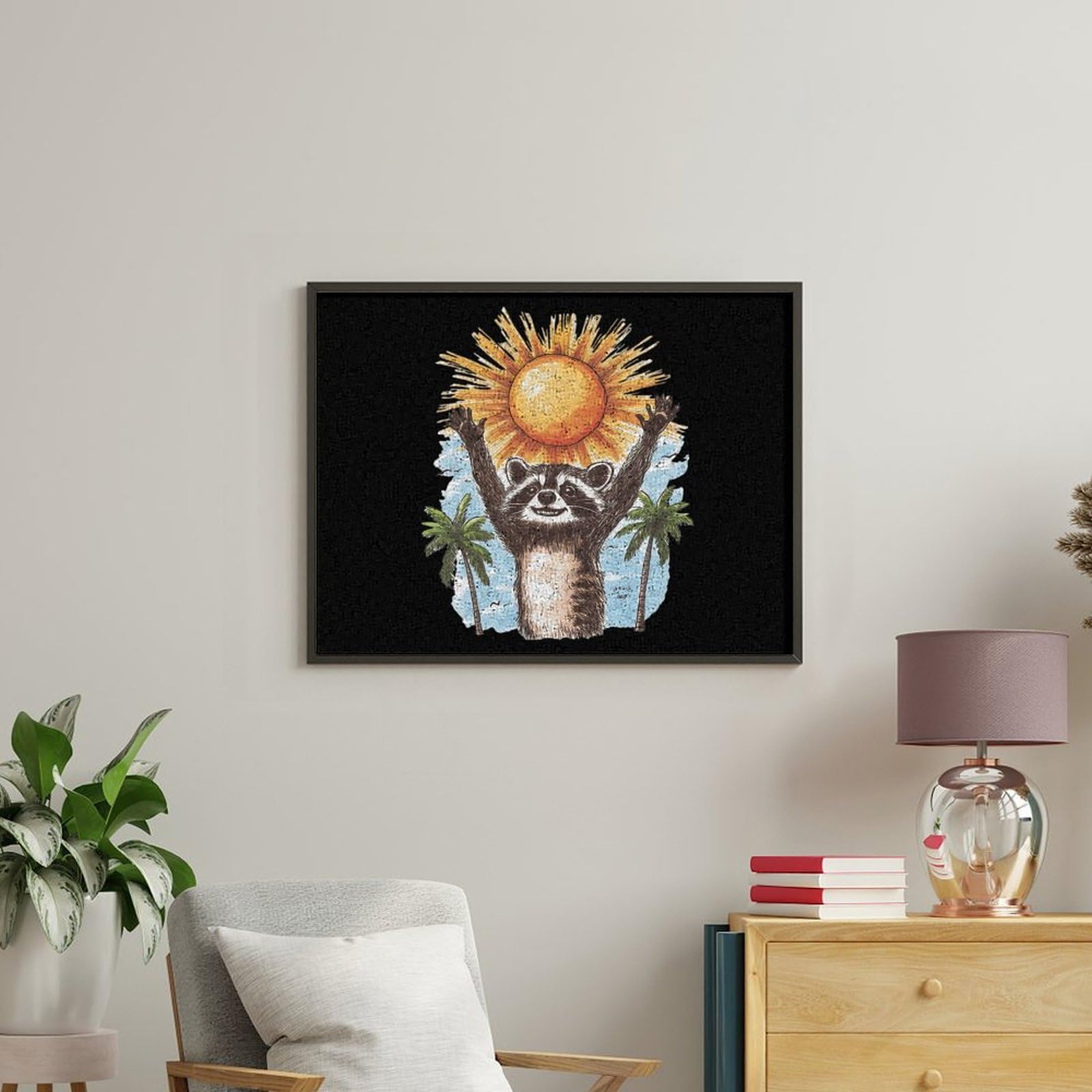 Lustiges Malen-nach-Zahlen-Set für Erwachsene, Motiv: Waschbär, Sonnenuntergang, Baum, Baumwolle, digitales Ölgemälde, Heimdekoration, Geschenk, 50 x 65 cm