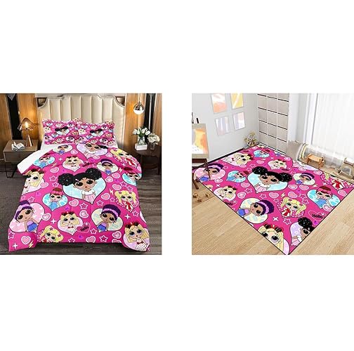 FEOFKJD Girls Comforter Set and Area Rug