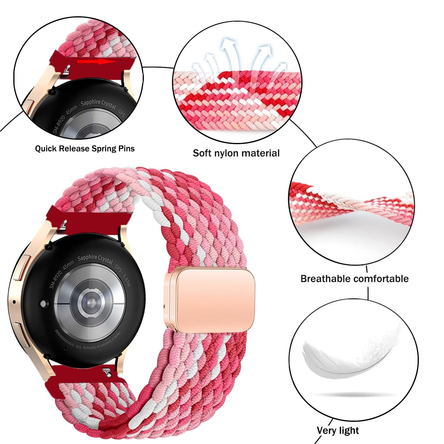 Issinlky 18 mm nylonowa opaska w oplocie kompatybilna z Garmin Venu 2S/Venu 3S/Vivomove 3S/Vivoactive 4S/Forerunner 255s/265s, elastyczny pasek z szybkozłączką do Huawei Watch GT5 41mm/GT4 41mm