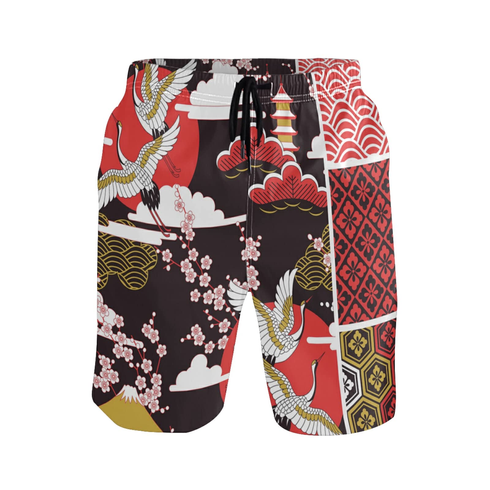 Linomo Men's Swim Shorts Japanese Pattern Swimming Trunks Beach Shorts Quick Dry Surfing Board Shorts for Men Multicoloured