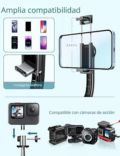 Miniatura 4 de Selfie Stick, trípode extensible de 41 pulgadas con soporte para teléfono y control remoto desmontable, rotación de 360 para selfie stick trípode