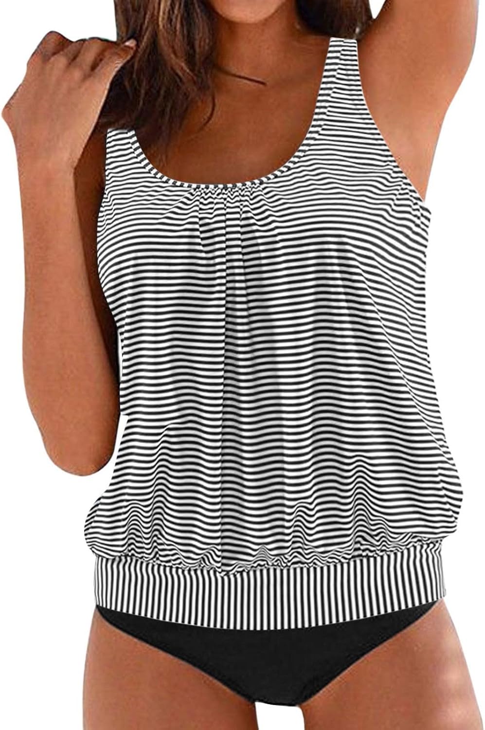 Best Deal For Flattering Plus Size Swimwear,Blouson Tankini Top,red Two