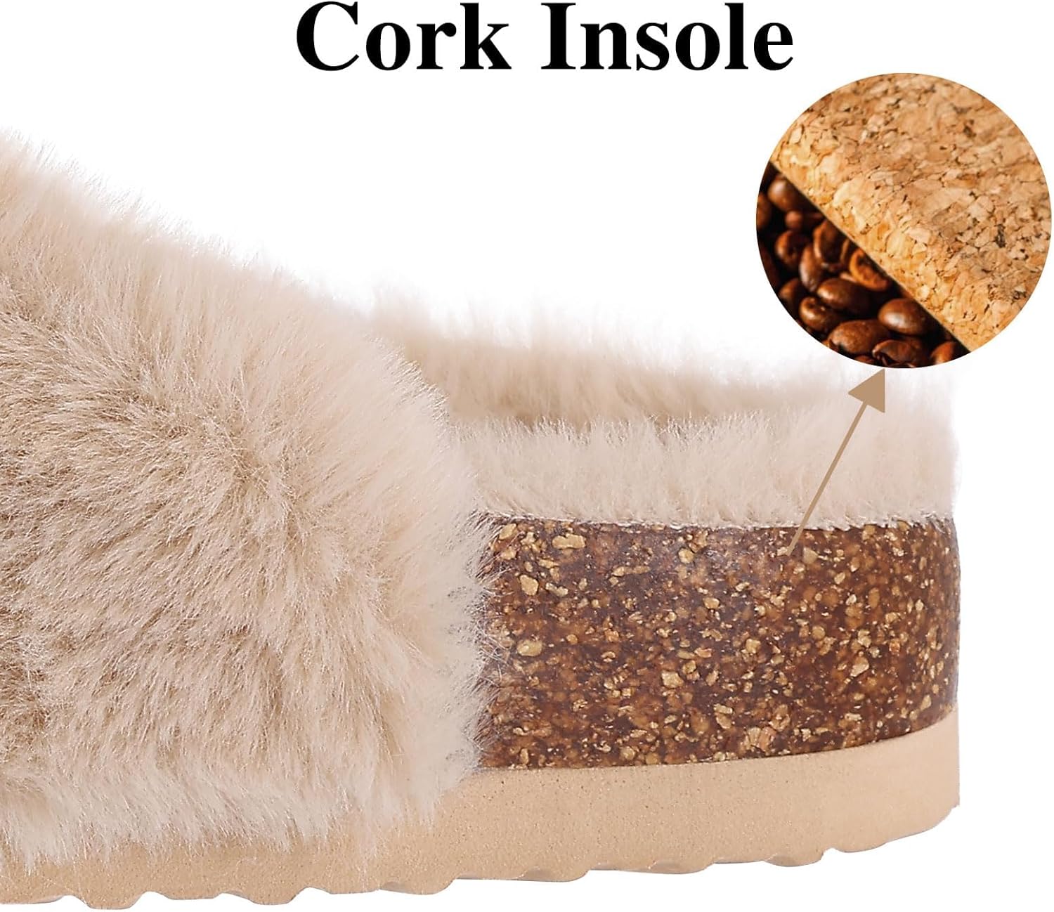 KIDMI Fuzzy Slippers Women with Cork Footbed Fluffy Slides Open Toe Indoor House Shoes | Arch Support | Adjustable Buckles - Image 4