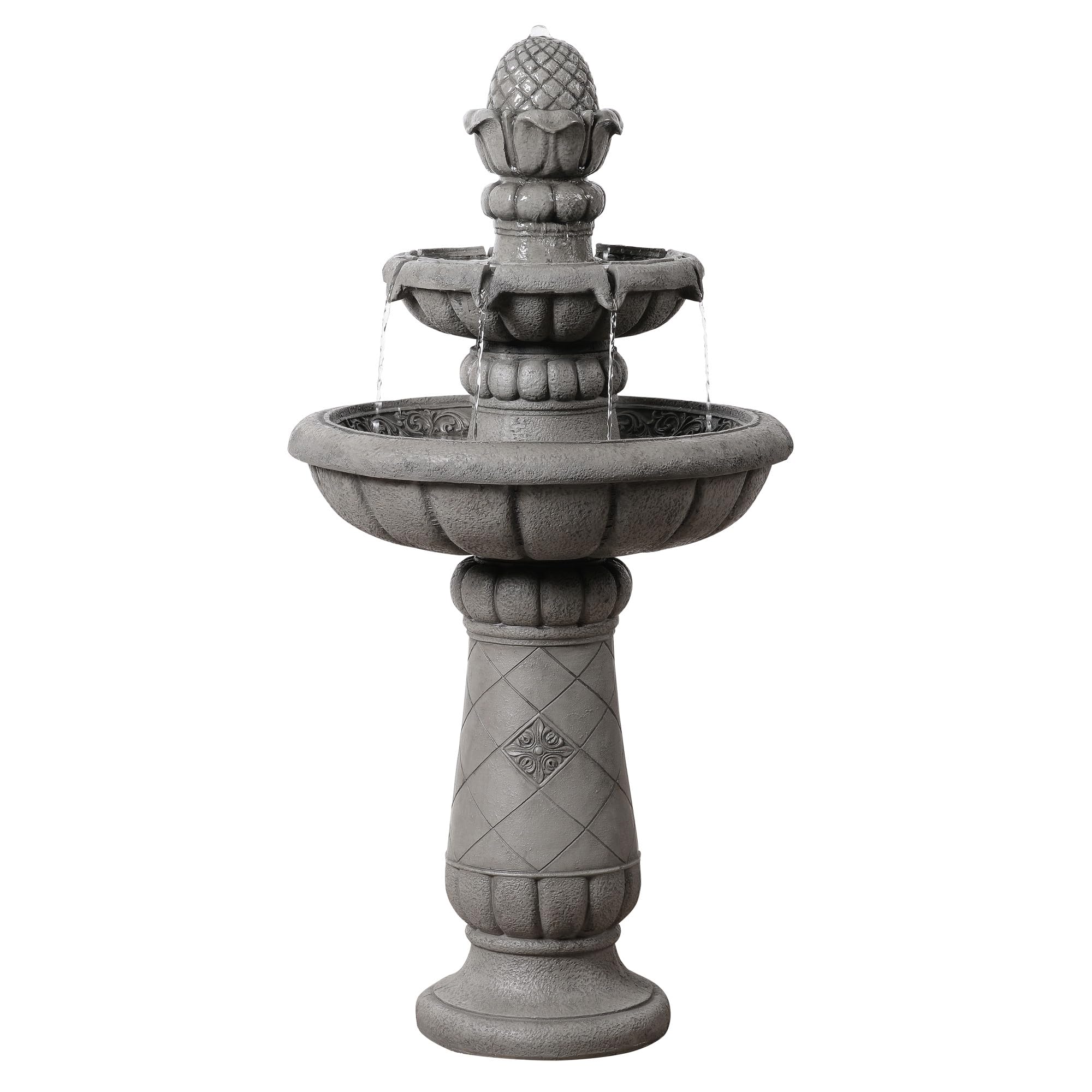 Teamson Home Fontaine Bain d’Oiseaux extérieure 99 cm à 2 Niveaux, Bassin Peu Profond, Finition Pierre Gris Clair, Flux Doux