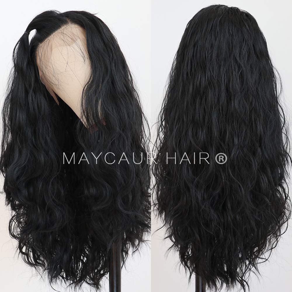 Maycaur 180 Density Black Synthetic Lace Front Wigs Wavy Long Hair Glueless Lace Wigs for Black Women