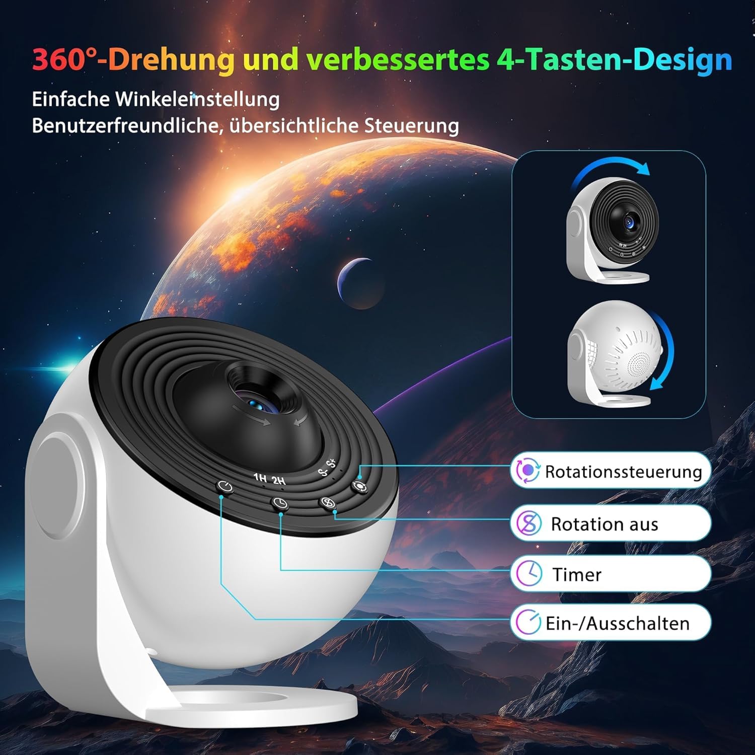 FlyEagle Upgrade Sternenhimmel Projektor für Kinder Erwachsene Galaxy Projektor Lamp für Geschenke mit 13-in-1 Planeten-Discs,LED Sternenhimmel mit Timer 360° Drehbar, Schwarz&Weiß