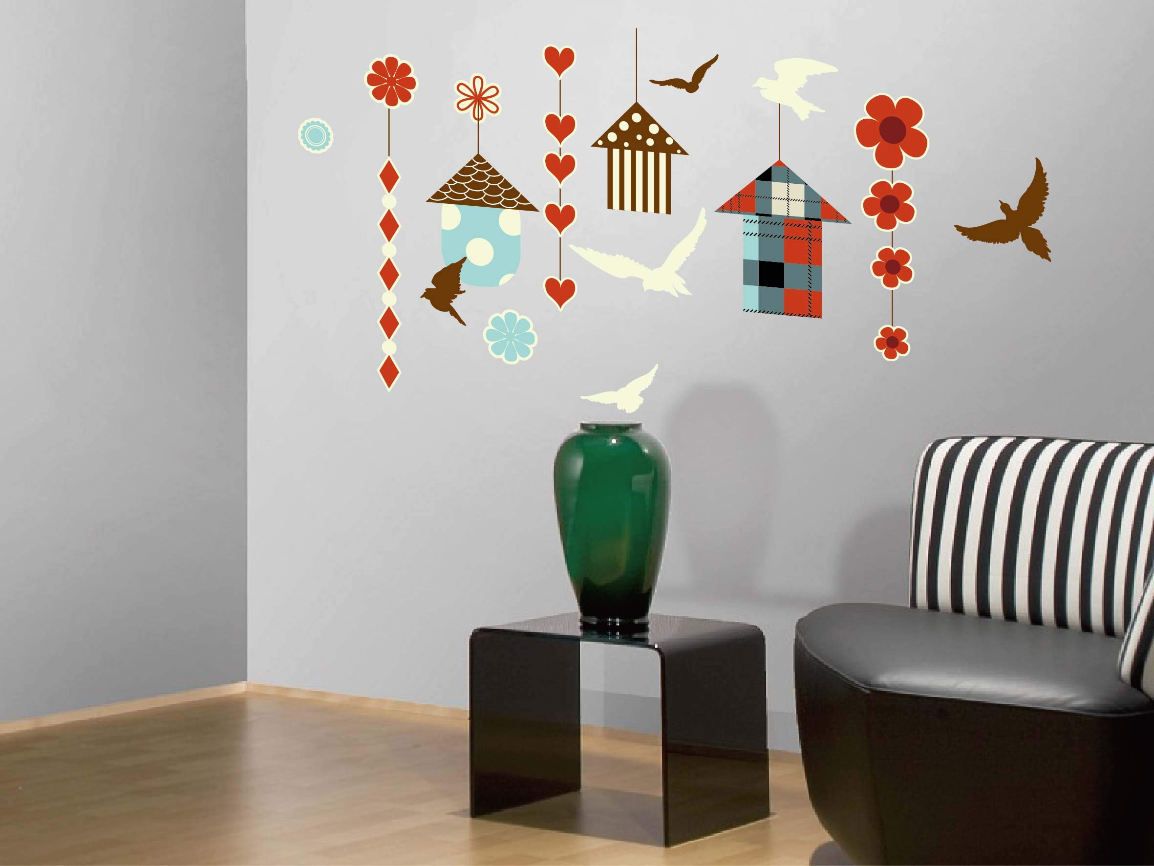 StickieArt Birds With Their House Wall Stickers, Home Decoration DIY Removable Wall Decals for Living Room Bedroom, Medium, 50 x 70 cm, STA-159