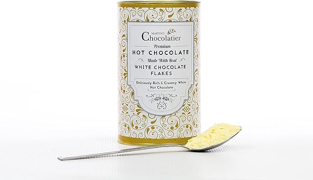 Martins Chocolatier Hot Chocolate Drinking Chocolate Made from Real Belgian Chocolate Flakes - 300g Tin (White Chocolate)