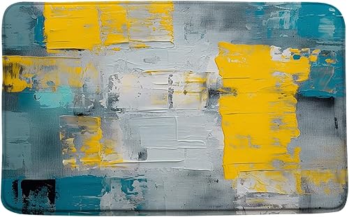 Miniatura 3 de Tapete de baño turquesa, gris y naranja, azul quemado, verde azulado, naranja y gris, pintura abstracta de pinceladas, arte moderno, decoración de