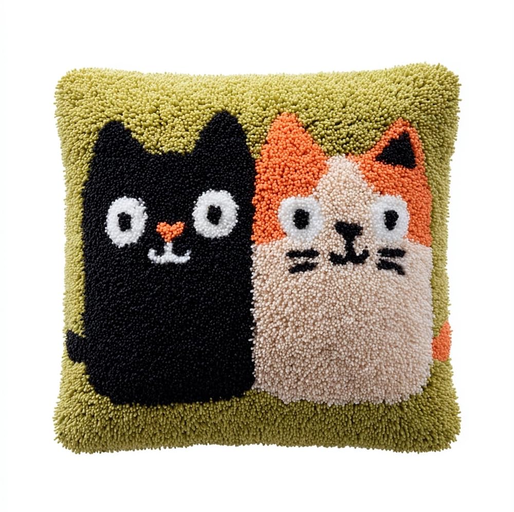 Kitphoenix Two Cute Cats Latch Hook Kit Cushion Cover