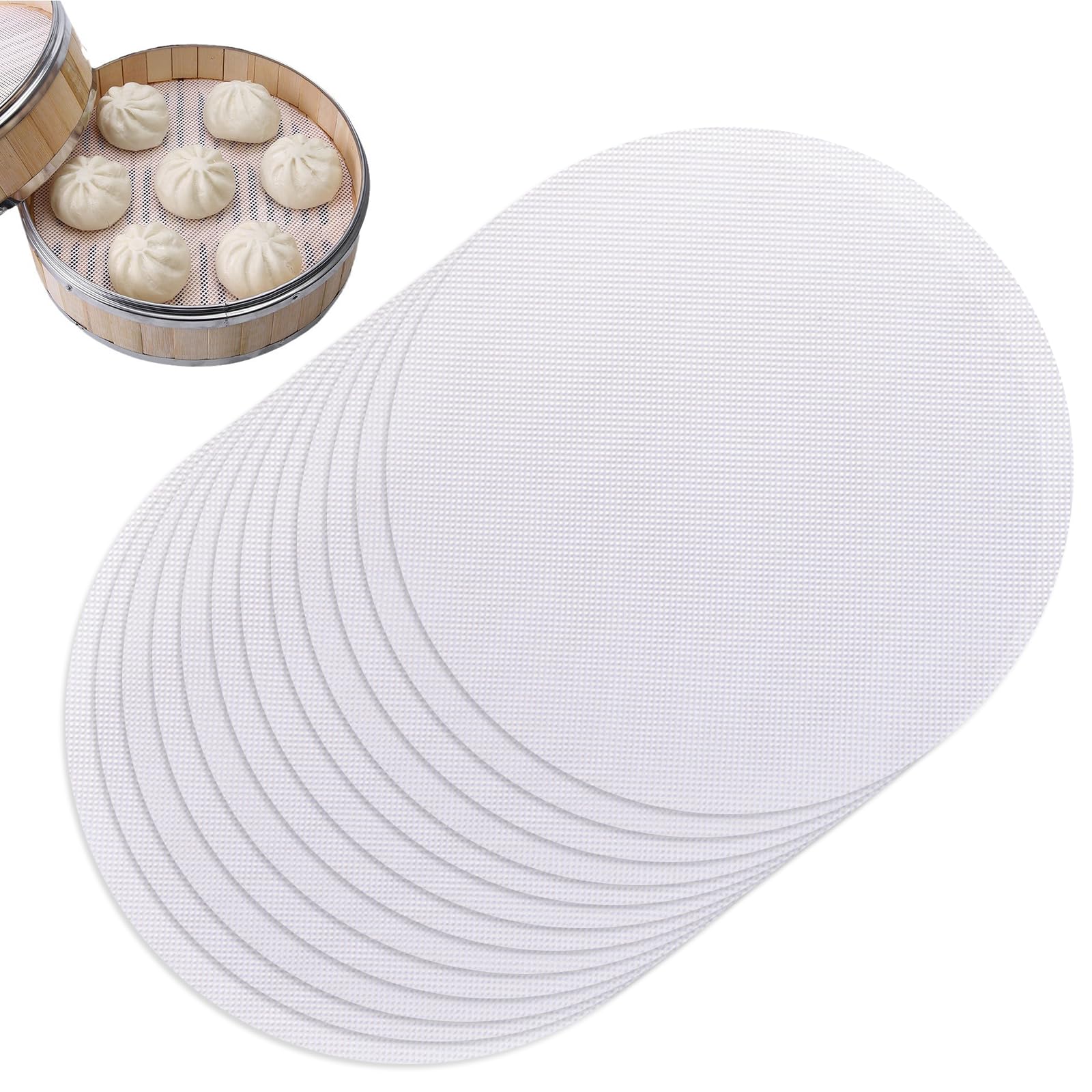 CONNECTION 12 Piezas Vapor Malla Silicona 25 cm Estera de Vapor Almohadillas Antiadherente de Vapor Reutilizable Alfombrilla de Silicona para Cestas Vapor Bollos Dim Sum Cocinar Albóndigas Arroz