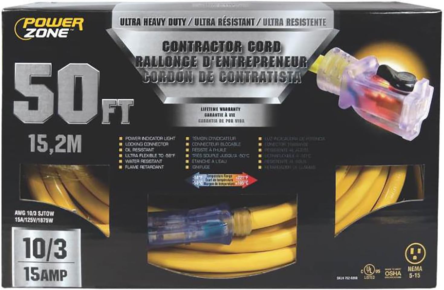 Cord Ext 10/3 Sjtow X 50ft Yel