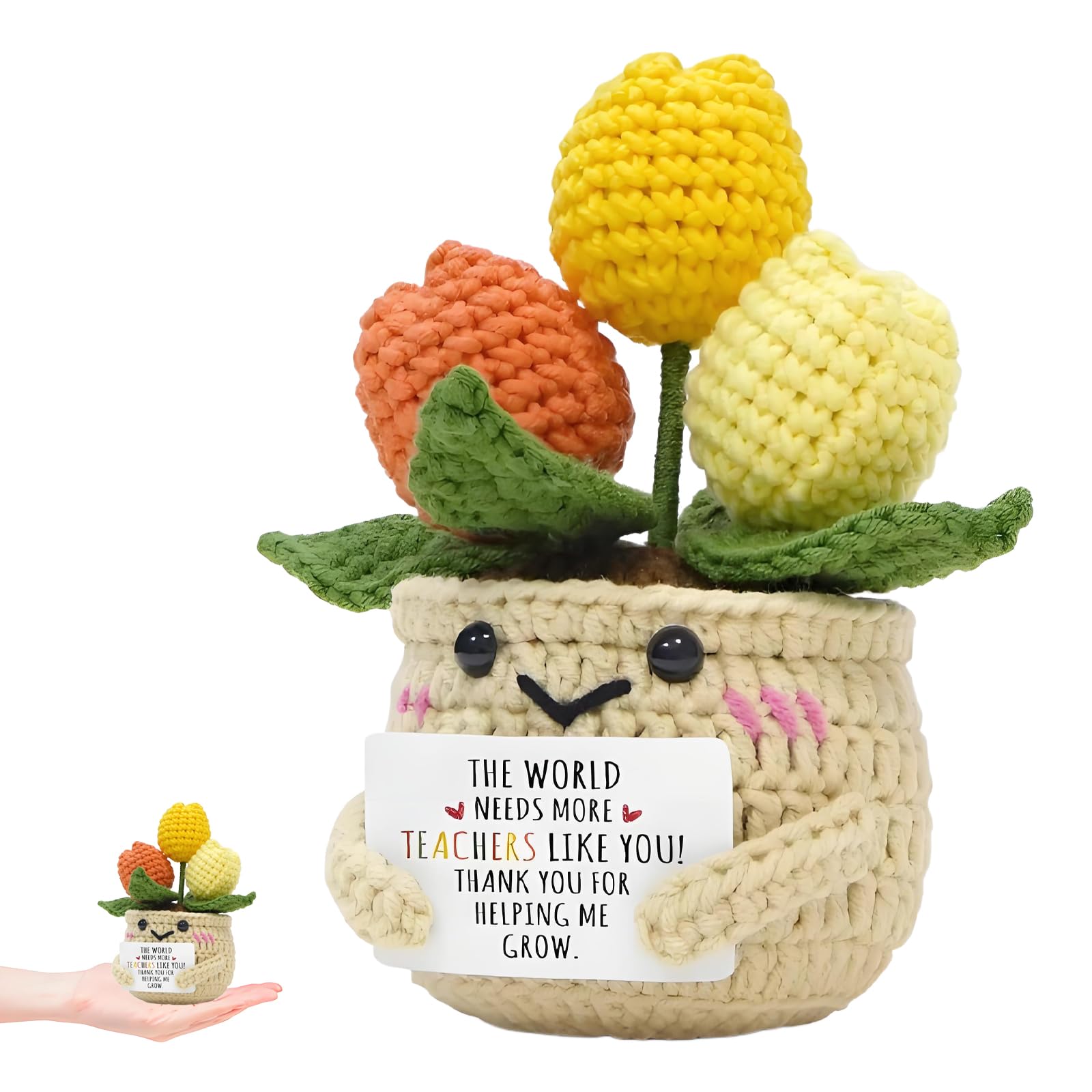 louuuou 1 PCS Crochet Teacher Gifts Crochet Flowers Positive Gifts, Emotional Support Gift, Handmade Knitted Plant Office Desk Decoration Suitable for Gifting to Teachers Family Friends and Clas