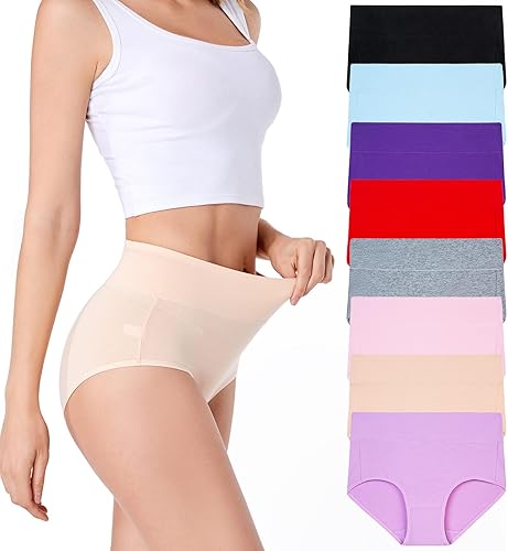 youlehe Ropa interior de algodón para mujer, de cintura alta, cobertura completa, suave, transpirable