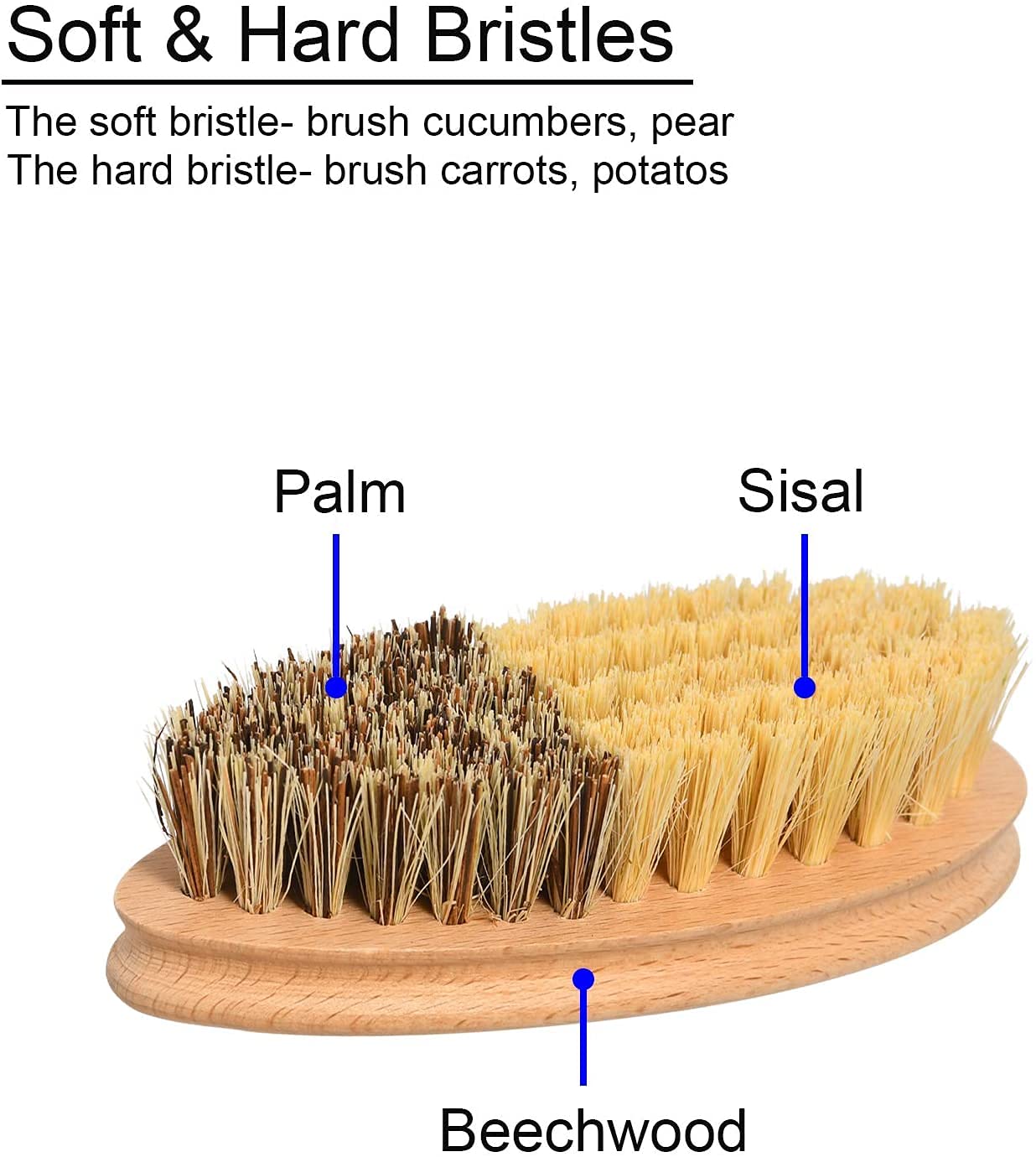 Brosse à légumes Veggie côté dur et doux manche en bois sisal outils de nettoyage fruits