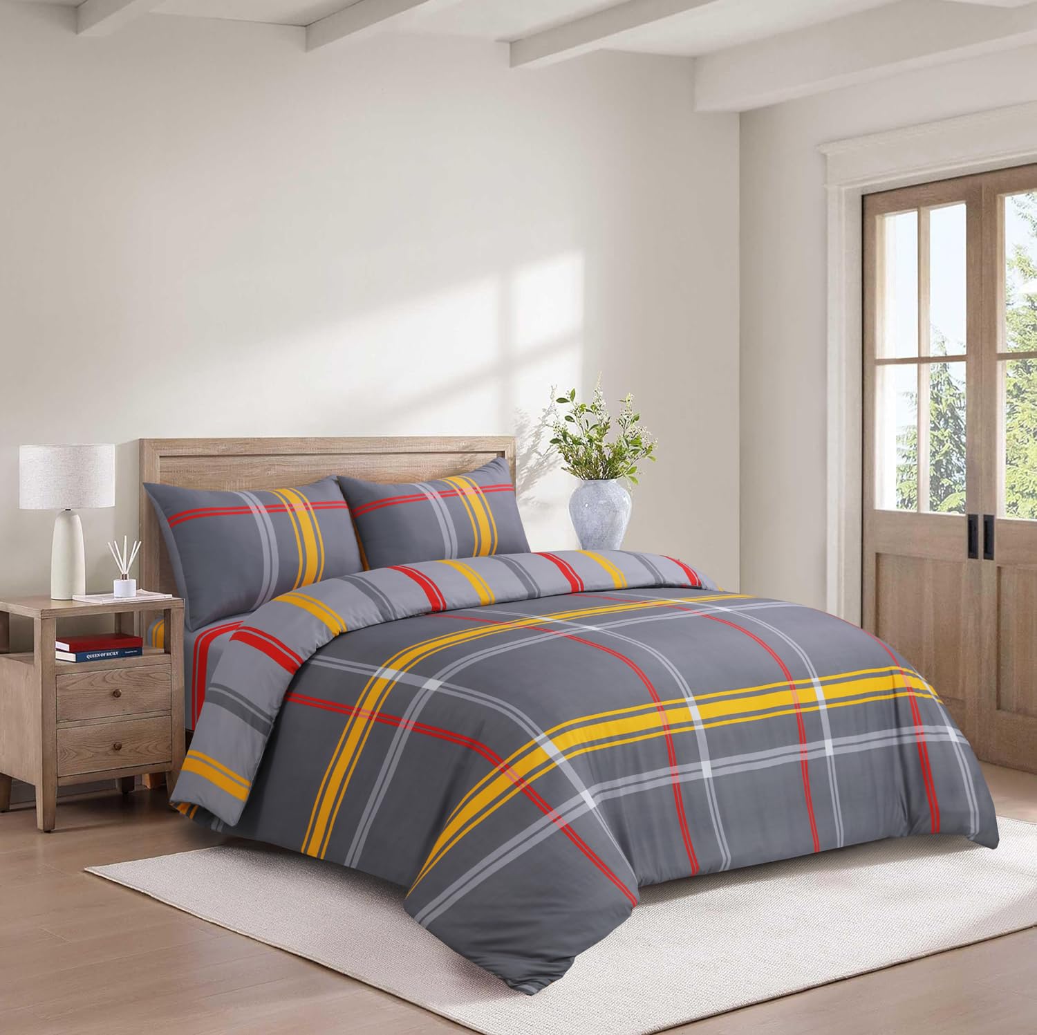 BOSKI LONDON Luxury 4 Piece Bedding Set | Duvet Cover, Fitted Sheet & Pillowcases Microfiber Quilt Cover Sets Wrinkle-Free Single Double King Super King (Hampton, KING)