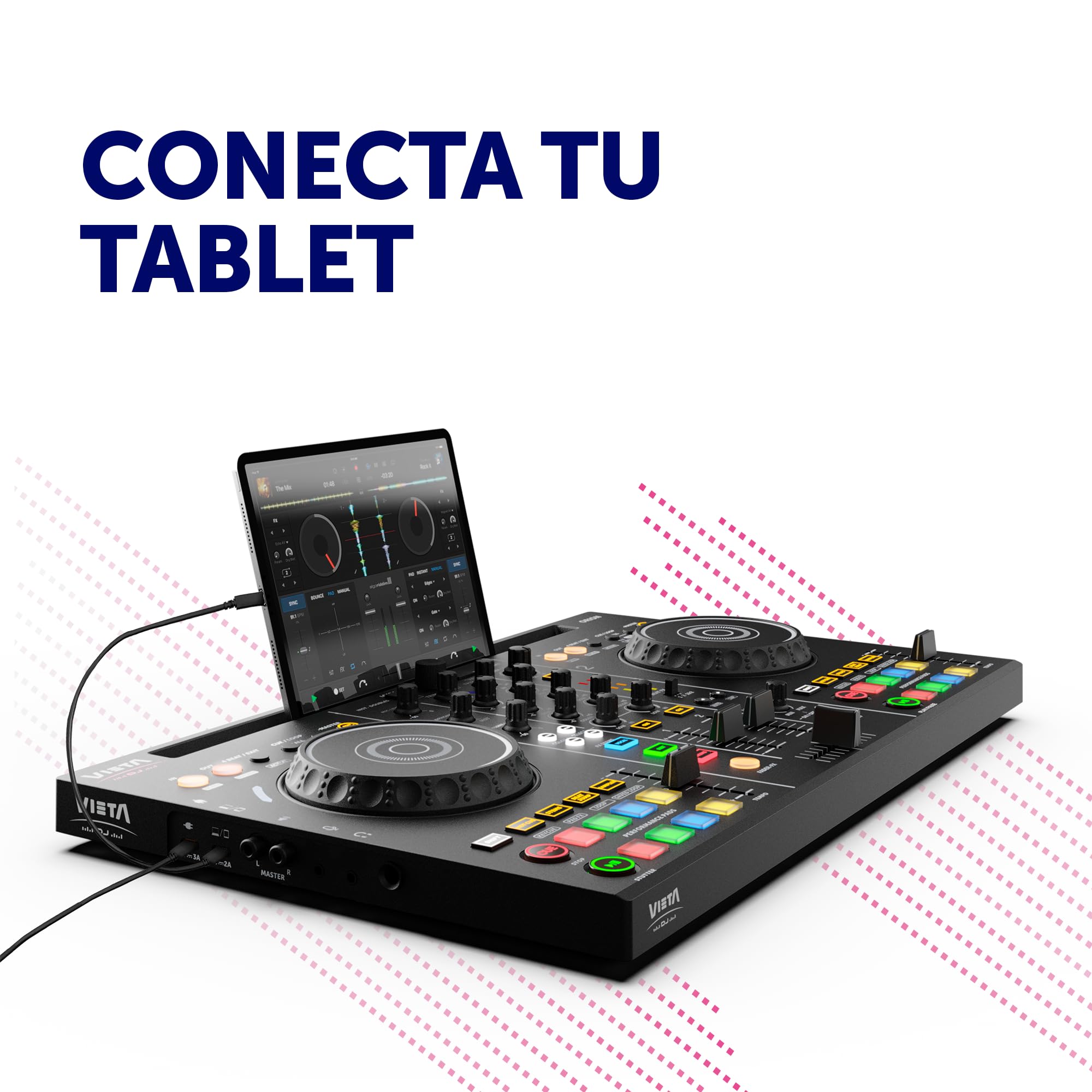 VIETA PRO Mesa de Mezclas DJ Bluetooth Profesional con Tarjeta de Sonido Integrada. Controladora DJ Con Luces Integradas RGB, Mezclador DJ Controller e Interfaz Audio. Mesa de mezclas DJ (Orion)
