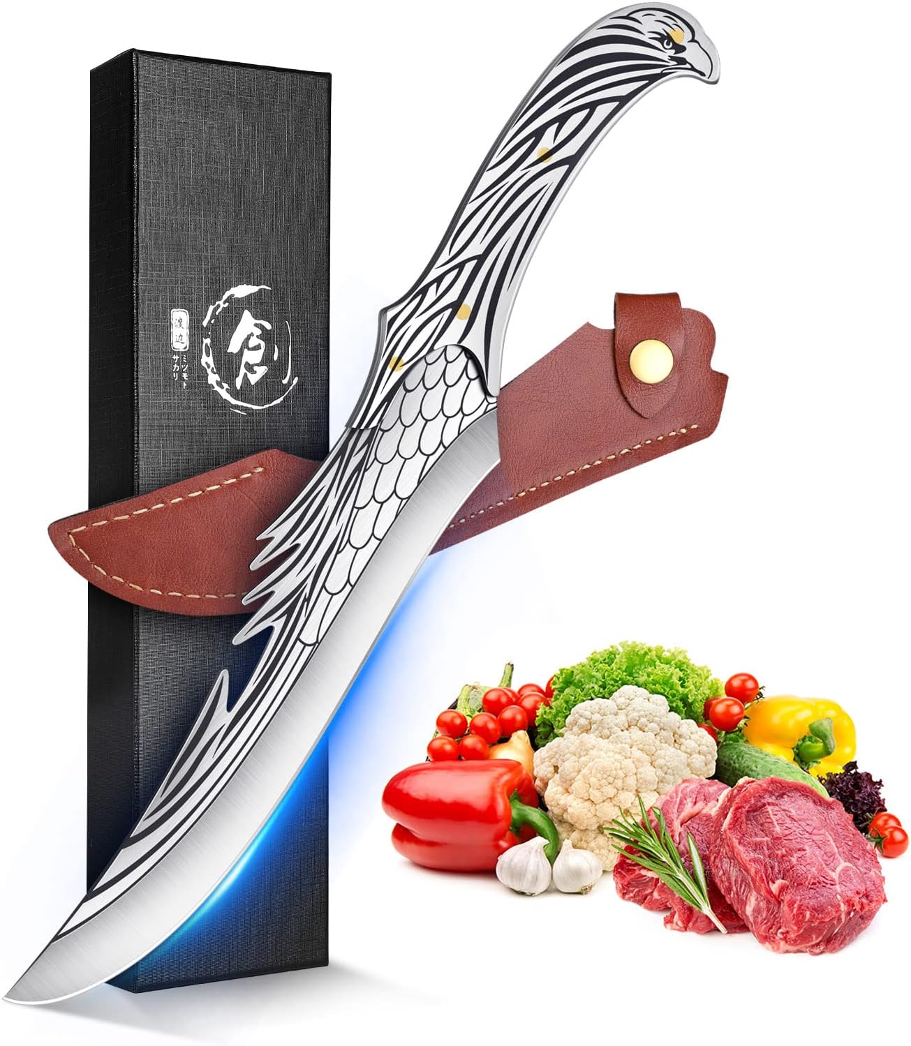 ROCOCO Feather Viking Boning Knife - Butcher Meat Cleaver Birthday Father Mother Christmas Gift Men 8.6"