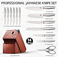 Vista 6 de Knife Set Premium, Japanese High Carbon Stainless Steel 14 Pcs Kitchen Knives Block Set with Built-in Sharpener and Wood Block, Razor Sharp Knife