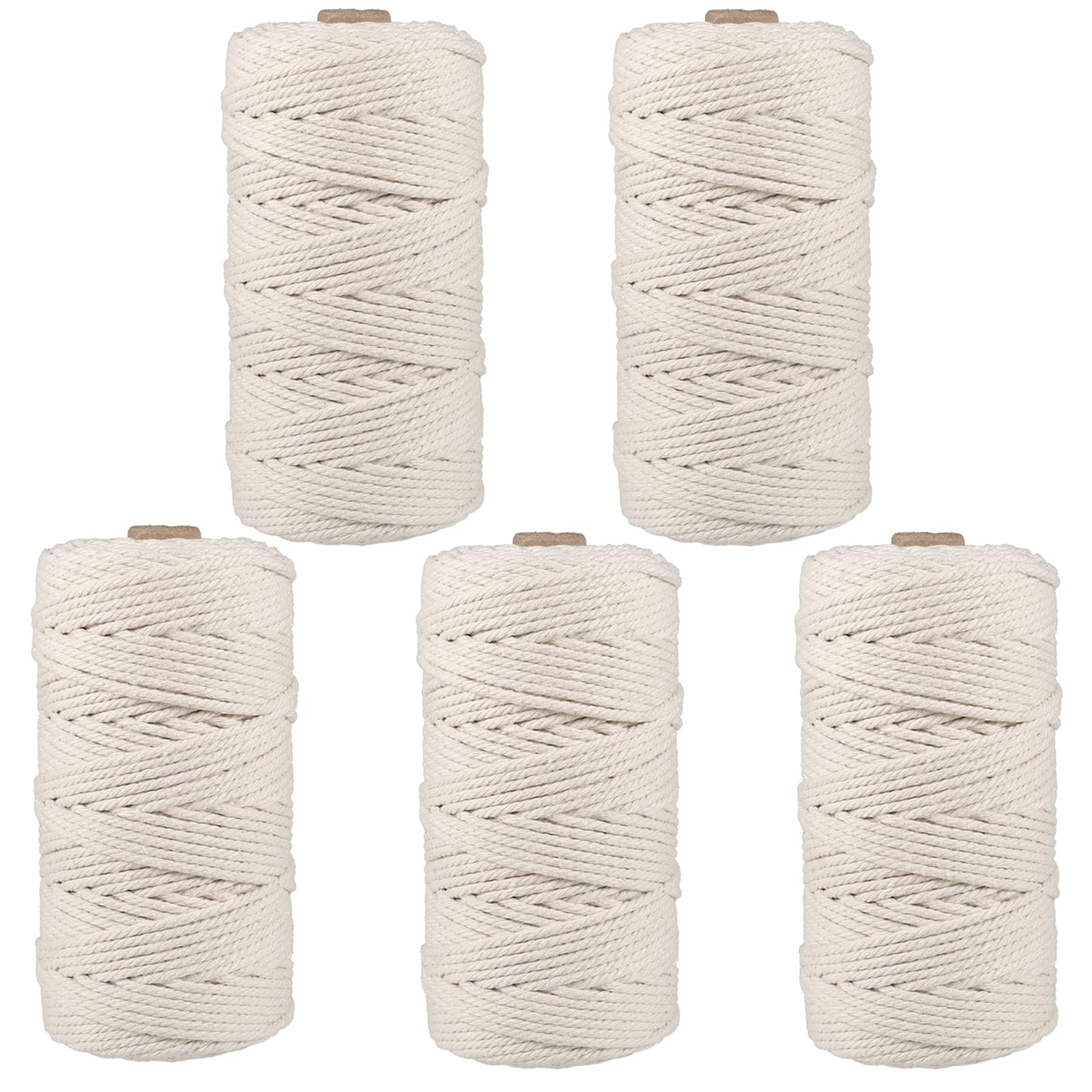 – MANCHAP 5 PCS 3mm x 100m Macrame Cord, 4-Strand Twisted Macrame Cotton Rope for Wall Hanging, Knitting, Gift Wrapping