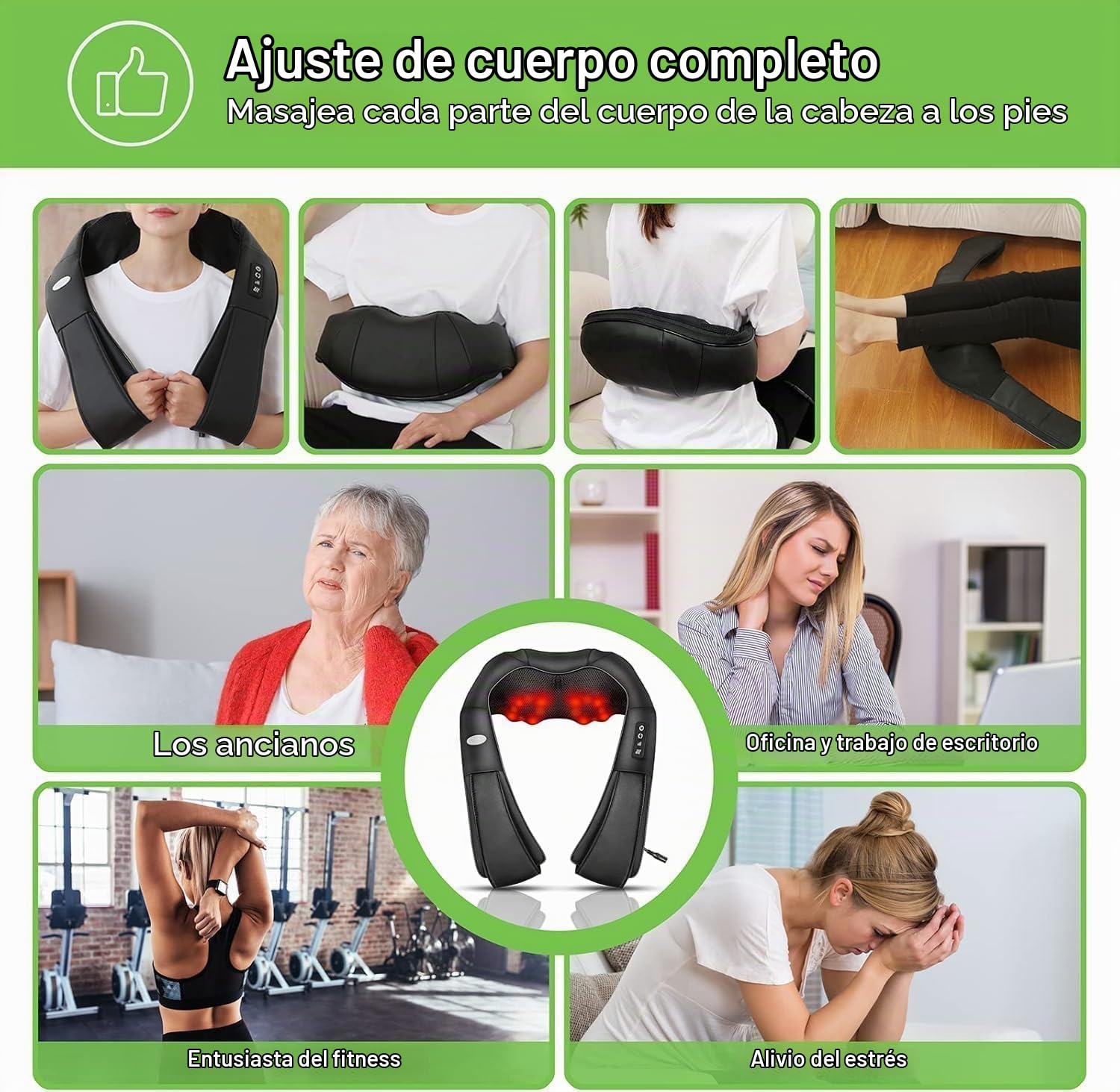 Cotsoco Masajeador Cervical y Espalda con Calor Relajante,Masajeador de Cuello y Hombros Inalambrico,Shiatsu Eléctrico 3D con 16 Nodos, para Casa Oficina y Coche,Negro
