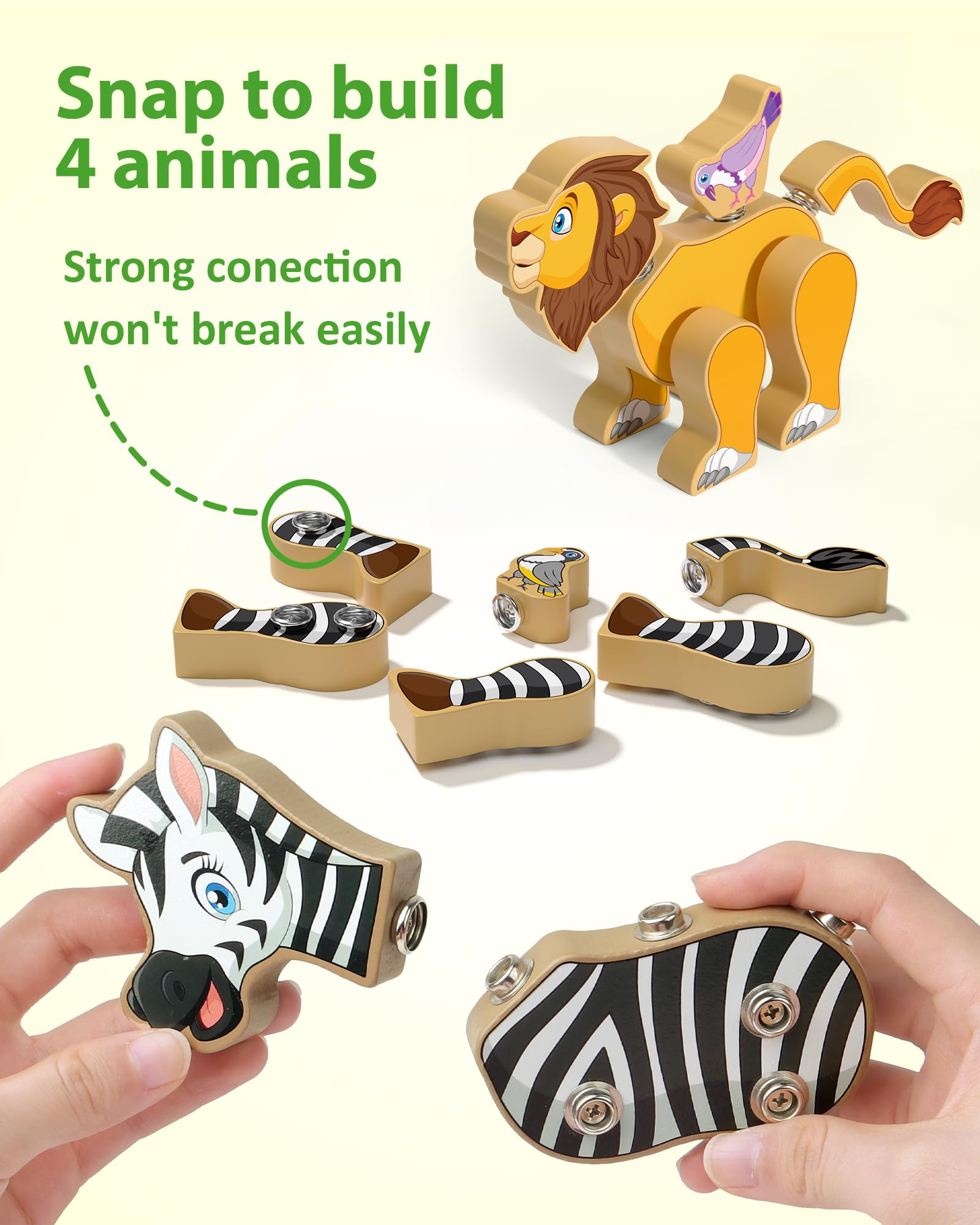 Coogam Wooden Snap Together Building Toy, Take Apart Construction Builders, Assembly Animal Building Blocks, STEM Fine Motor Learning Toy Gift for 3 4 5 Years Old Kids