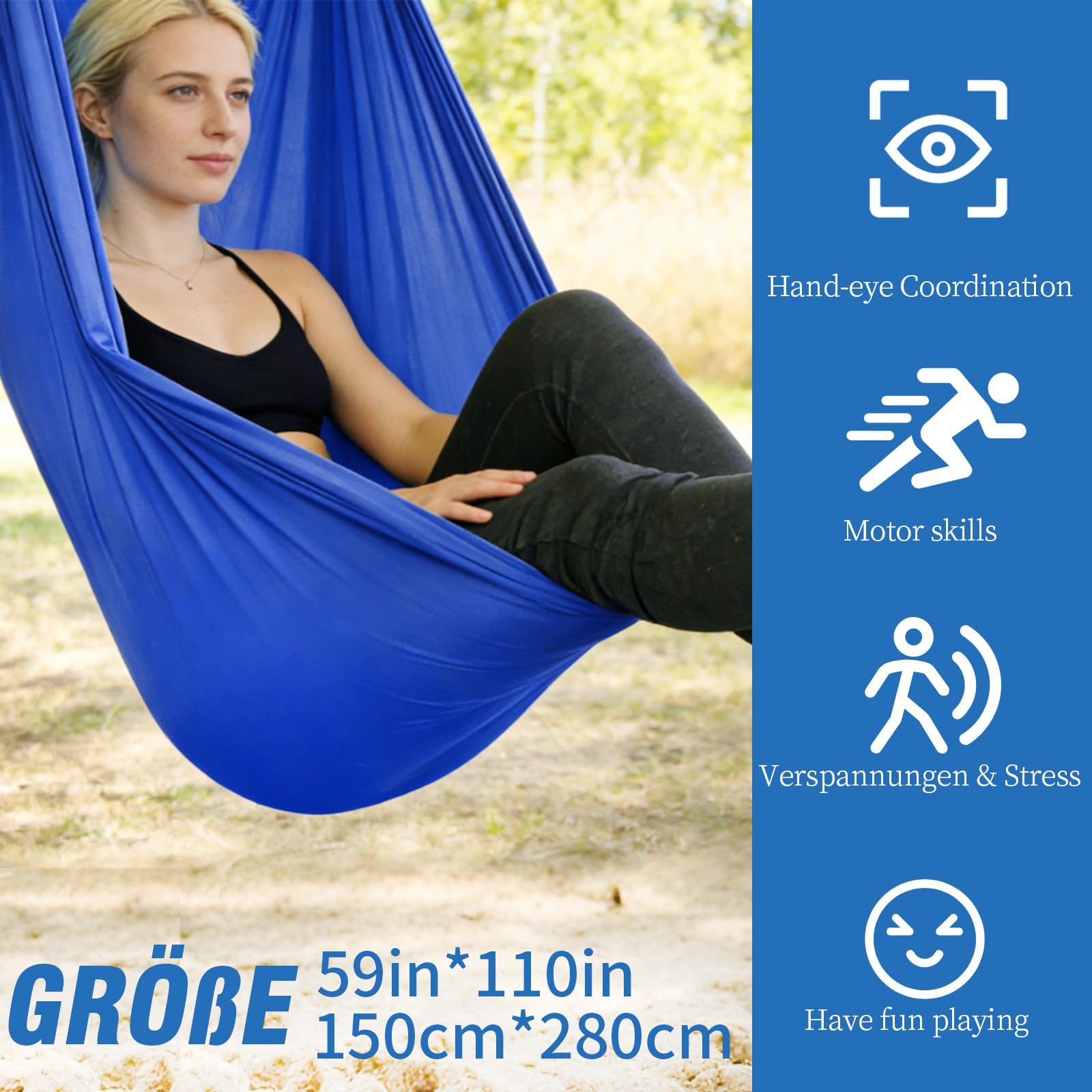 Estable esterilla colgante de yoga de tejido resistente, ideal para movimiento creativo en casa o en interiores, azul real, 280 × 150 cm (azul real)