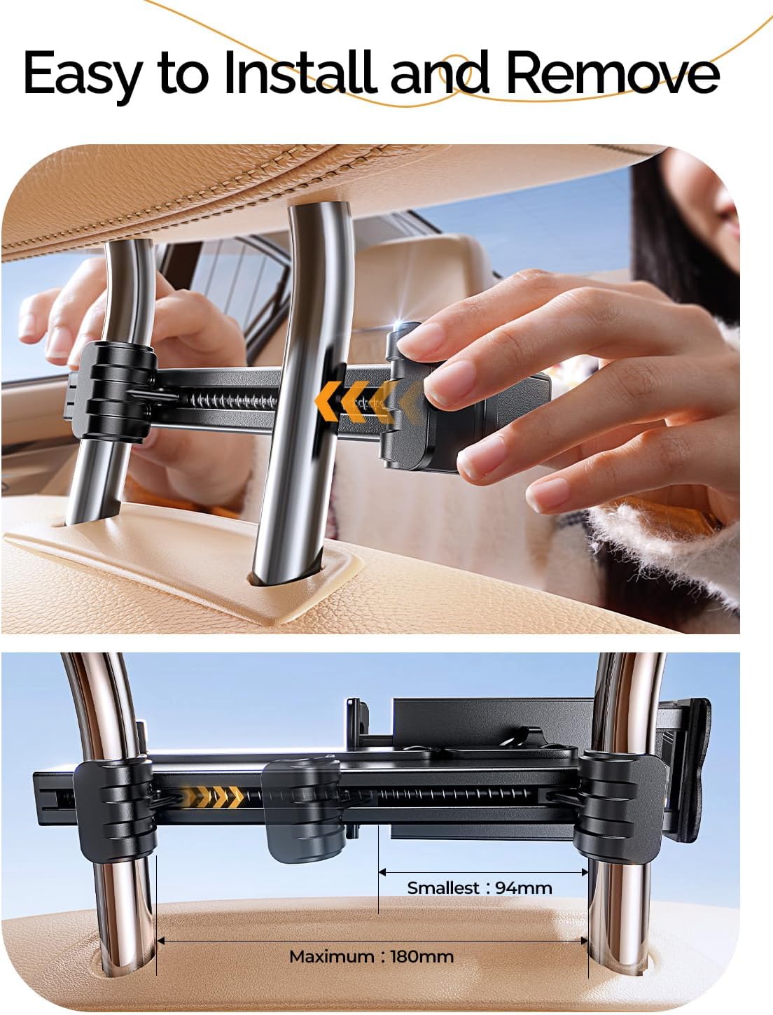 LISEN Car Headrest Tablet Holder - [3 in 1 Extension Arm] Adjustable Tablet Car Mount for Back Seat (4.7-11.9)