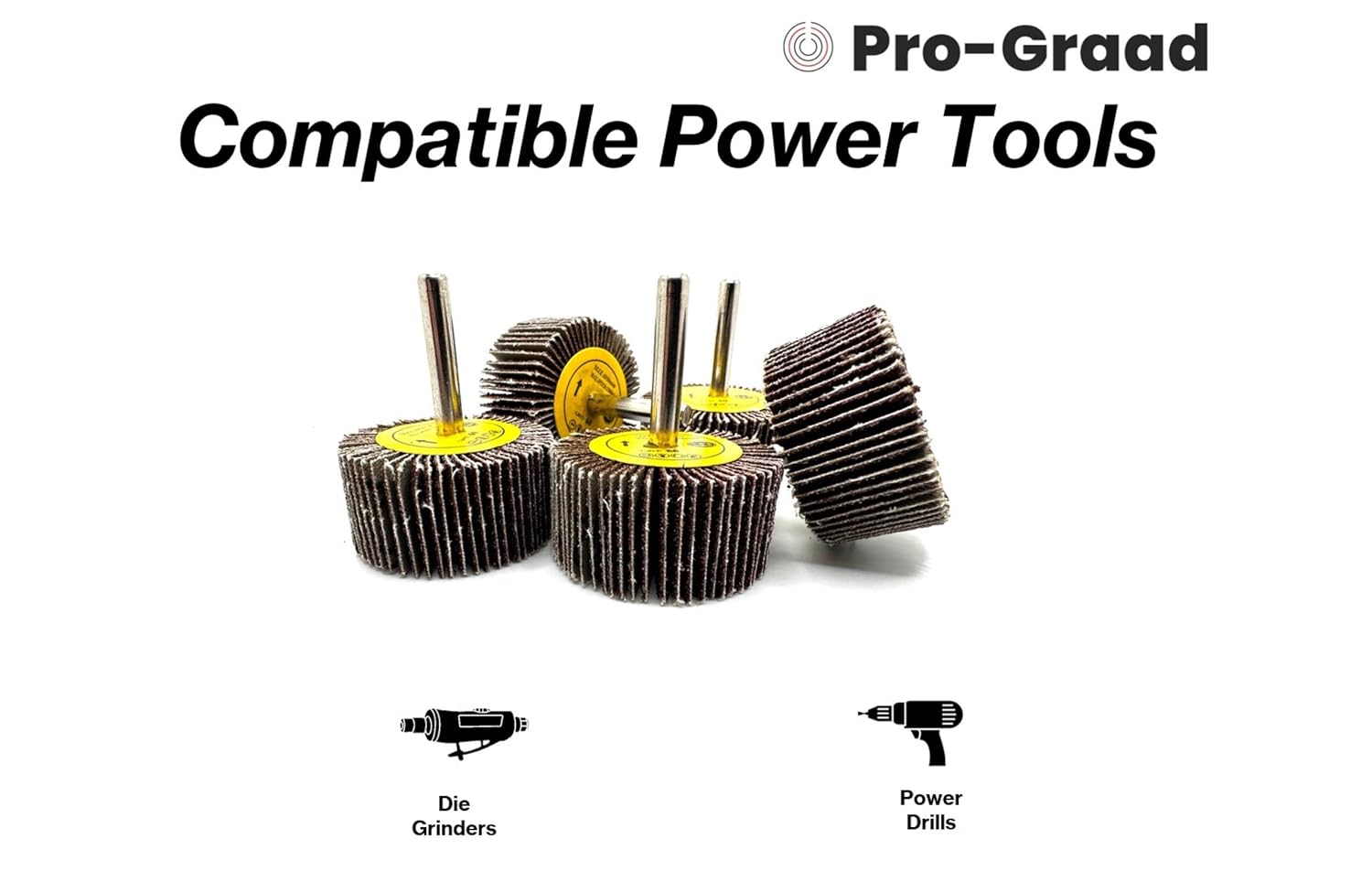 Pro-Graad SuperGrindz 5 Pack 2" x 1" x 1/4" 80 Grit Aluminum Oxide Shank Mounted Abrasive Flap Wheels, Ideal for Metal, Wood, Grinding, Blending, Polishing, Rust & Paint Removal