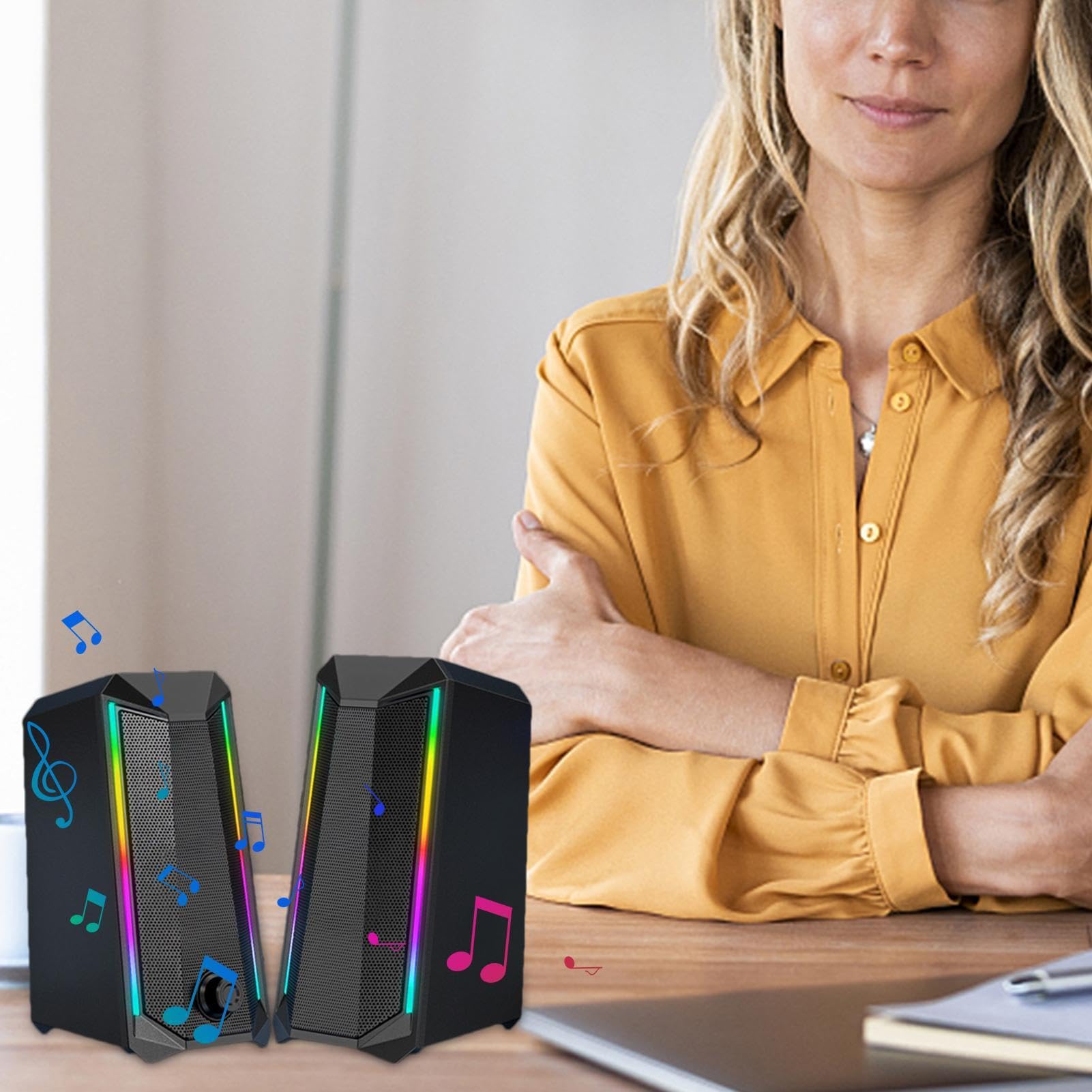 Altoparlante Rgb per computer | Altoparlante Rgb desktop | Doppio altoparlante Rgb | Altoparlante per computer a 2.0 con 6 modalità LED colorate, bassi migliorati e controllo del volum