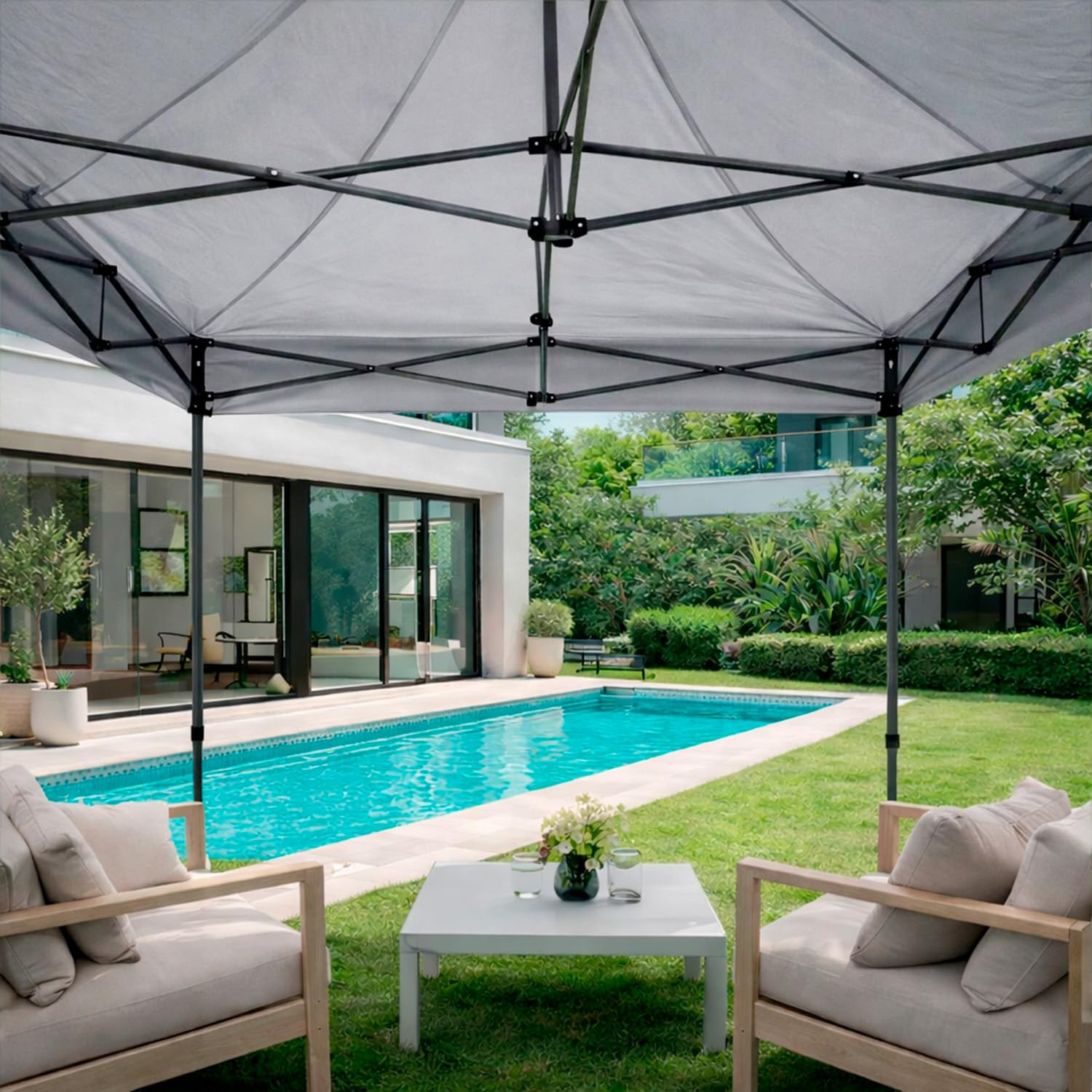 Gazebo Professionale 3x3 M Richiudibile Automatico In Acciaio Con Telo Oxford 1200D PVC Impermeabile e Anti UV Struttura a Fisarmonica con Sacche Zavorra e Borsa Trasporto Sagre Feste Eventi (Grigio)