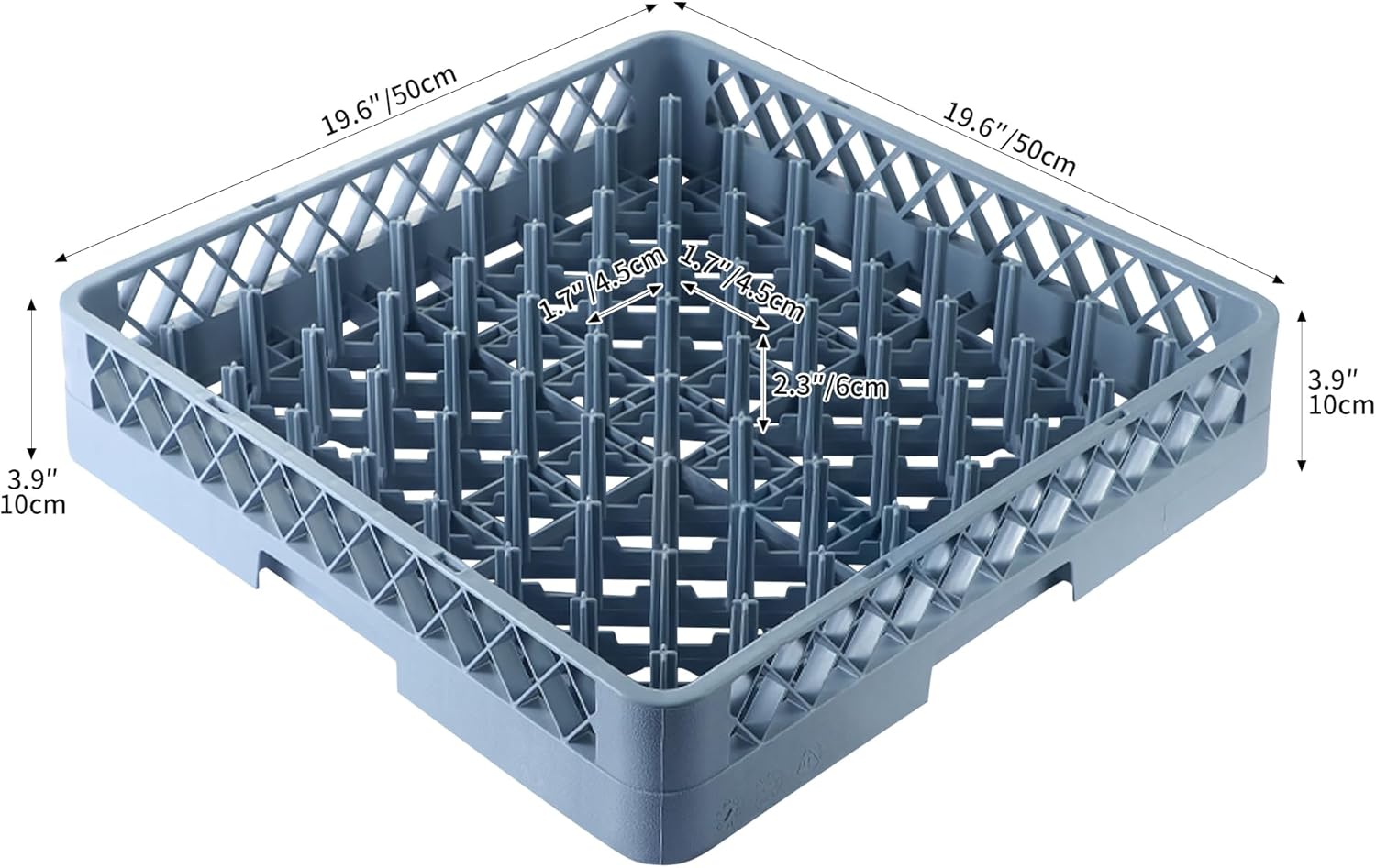 Peg Plate Rack for Commercial Dishwasher | Full Size Tray Rack | Polypropylene | Gray (Gray, 64 Thron)